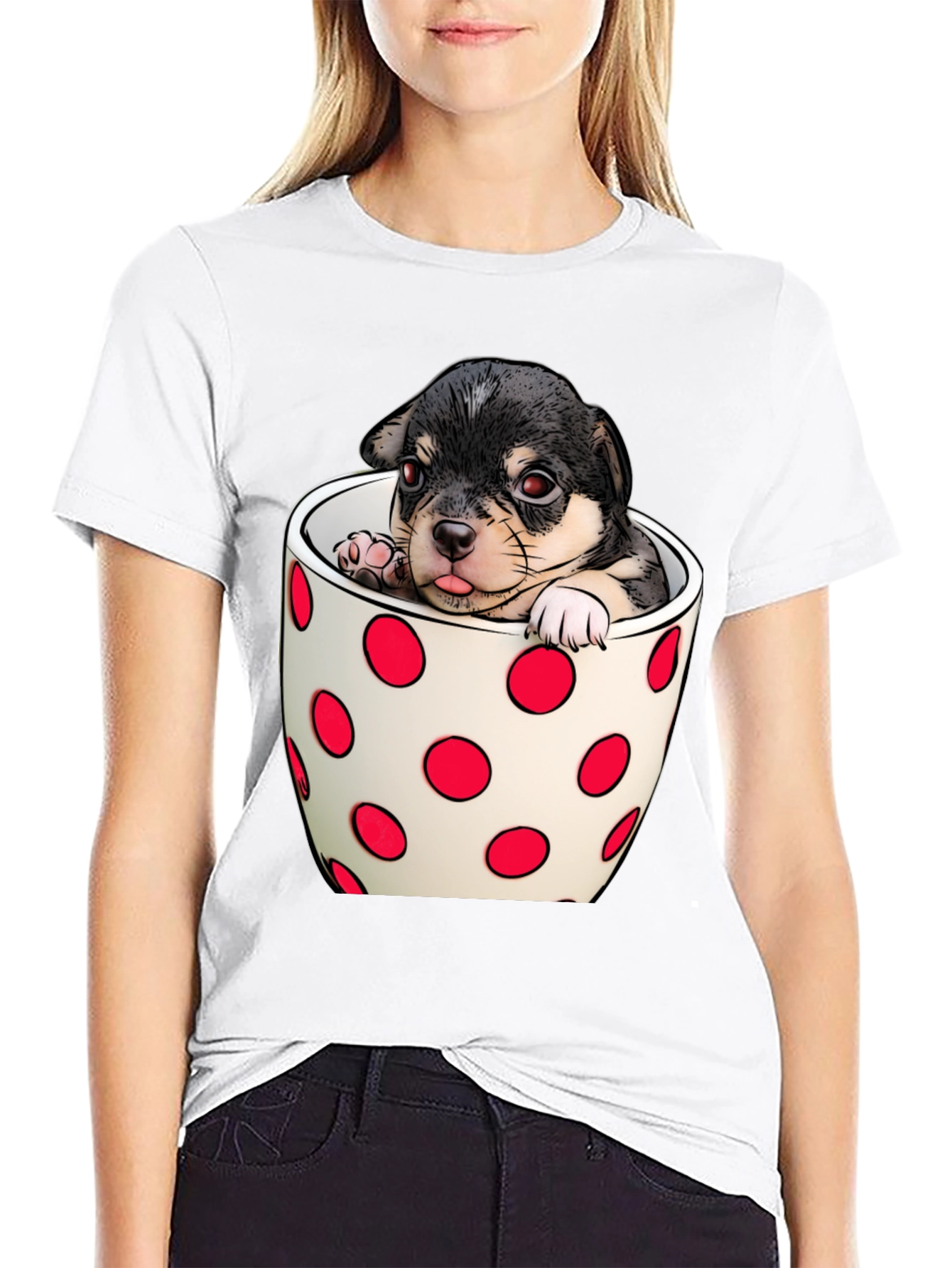 Black Puppy in a Cup T-Shirt - Cute Dog Tee view 9
