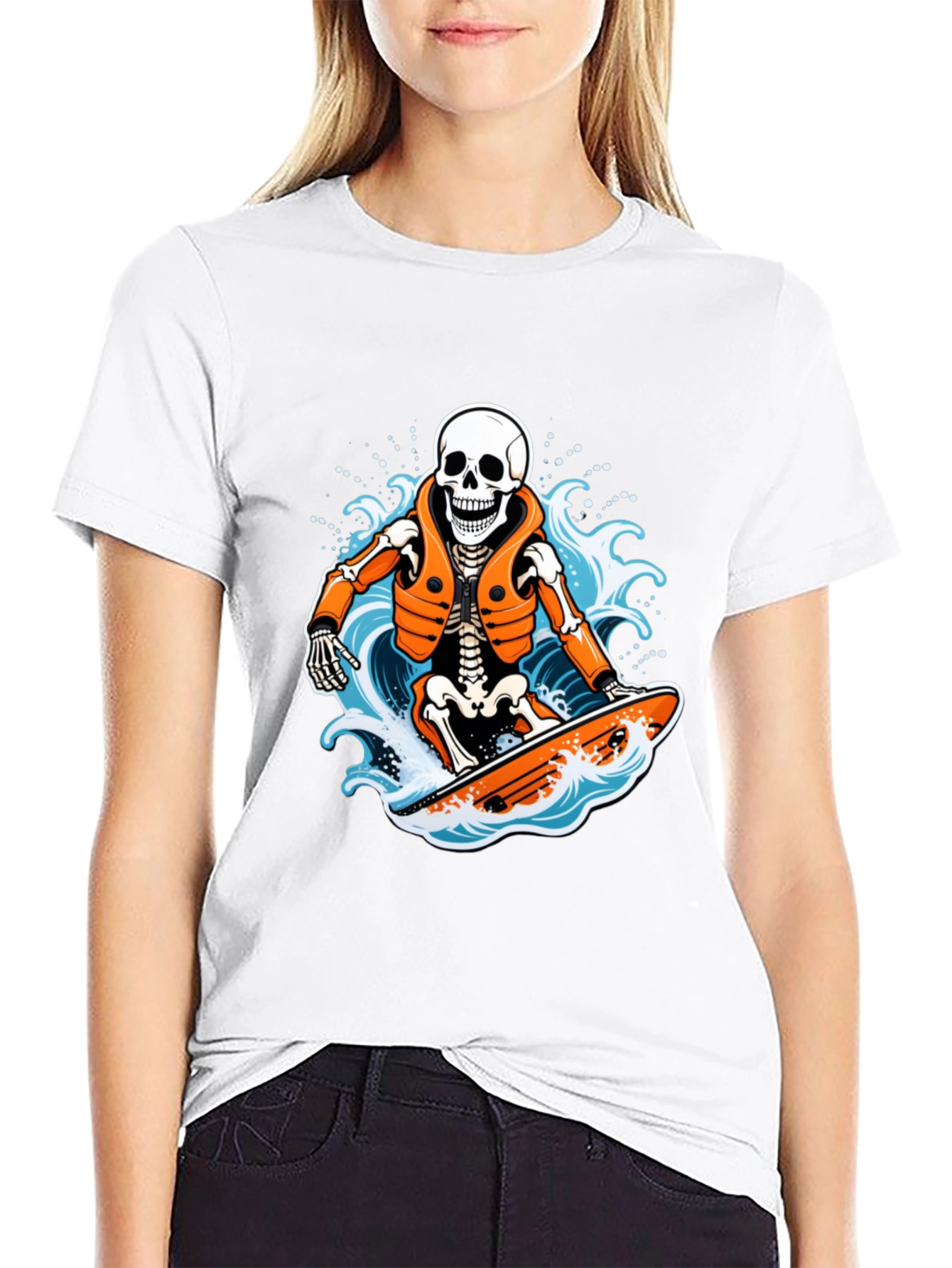 Black Skeleton Surfer Graphic T-Shirt - Black view 9