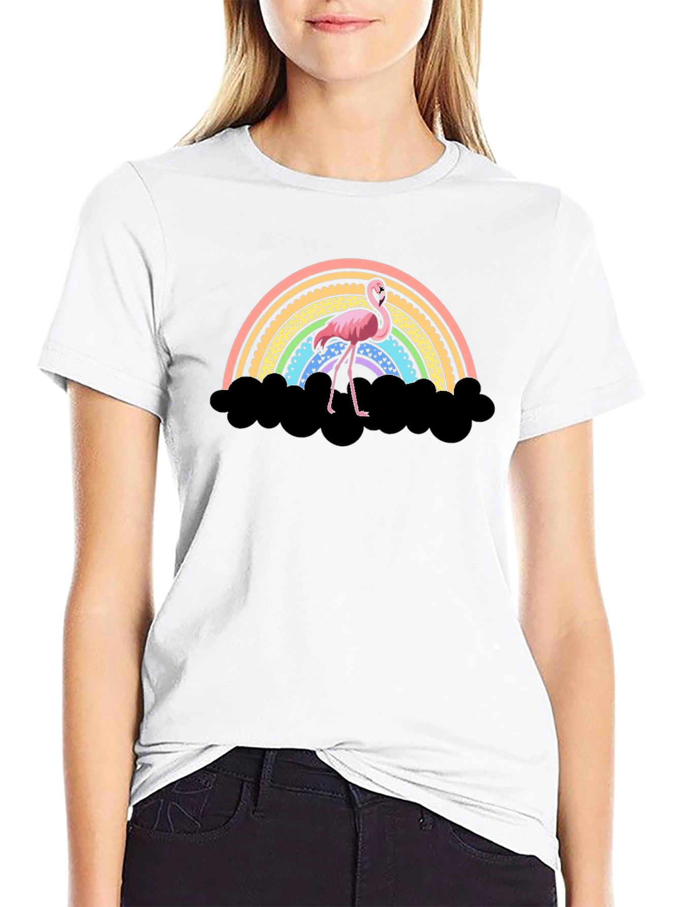 Black Flamingo Rainbow T-Shirt - Unique Graphic Tee view 9