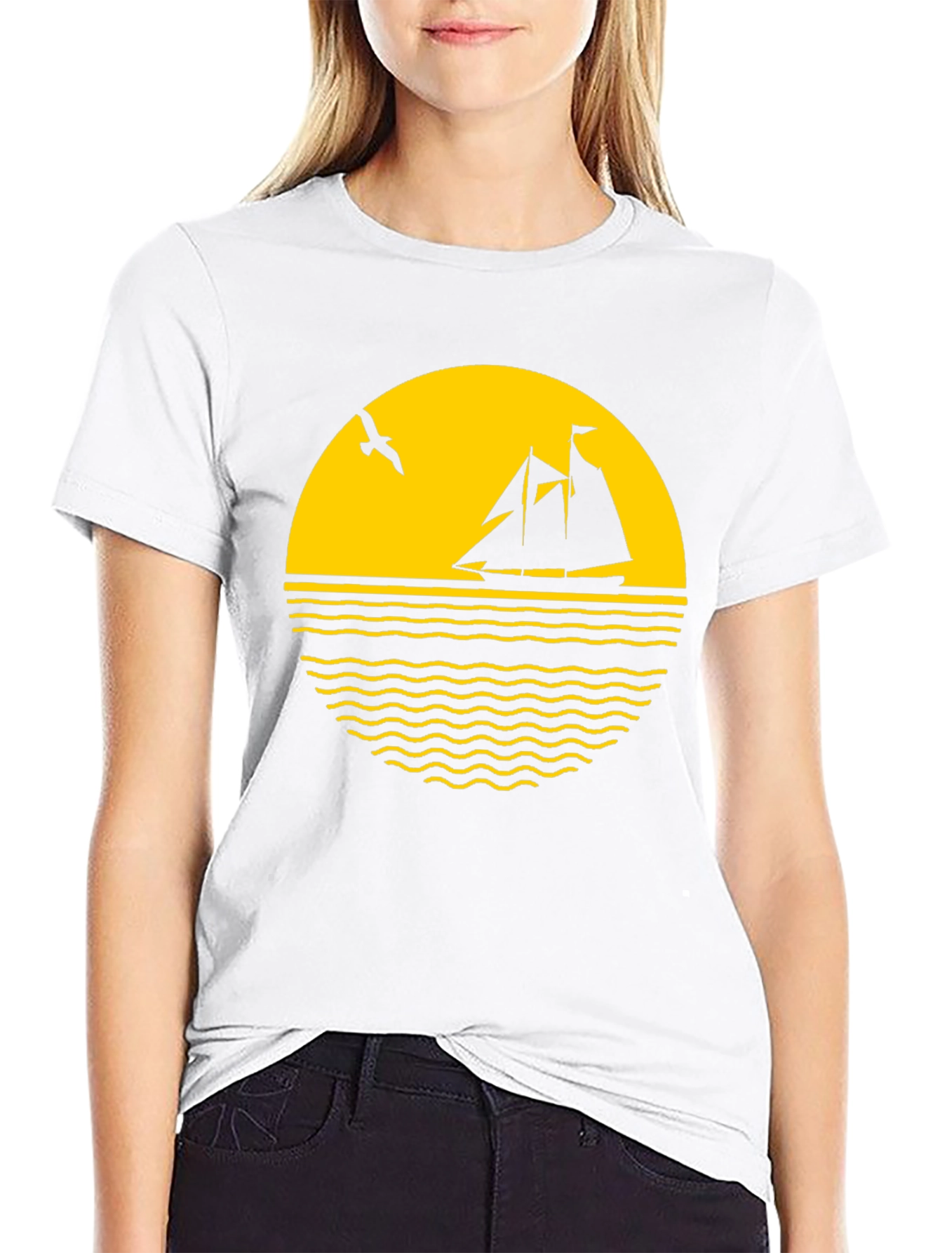 Black Nautical Sunset Graphic Tee - Black Cotton Blend view 9