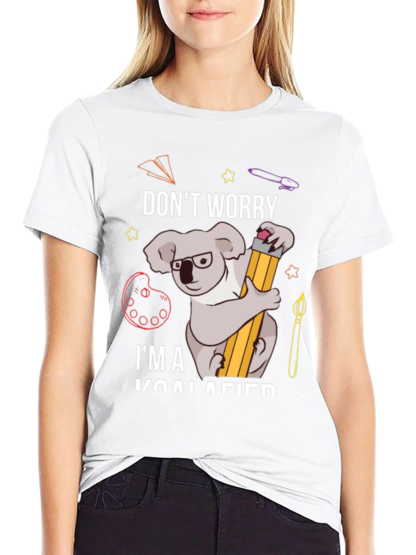 Black Don't Worry I'm Koalafied Funny Graphic Tee view 9