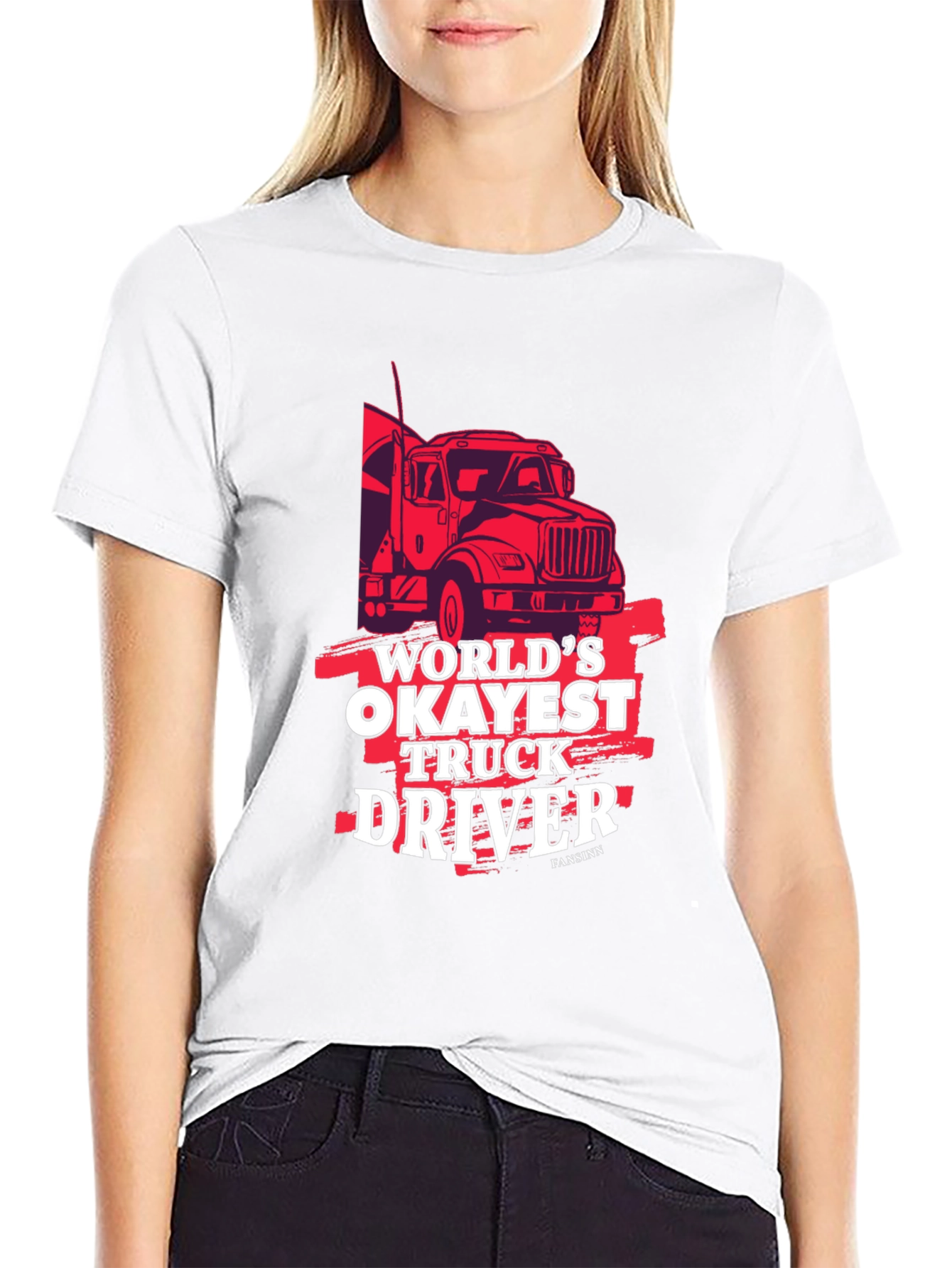 Black World's Okayest Truck Driver Black Graphic Tee view 9
