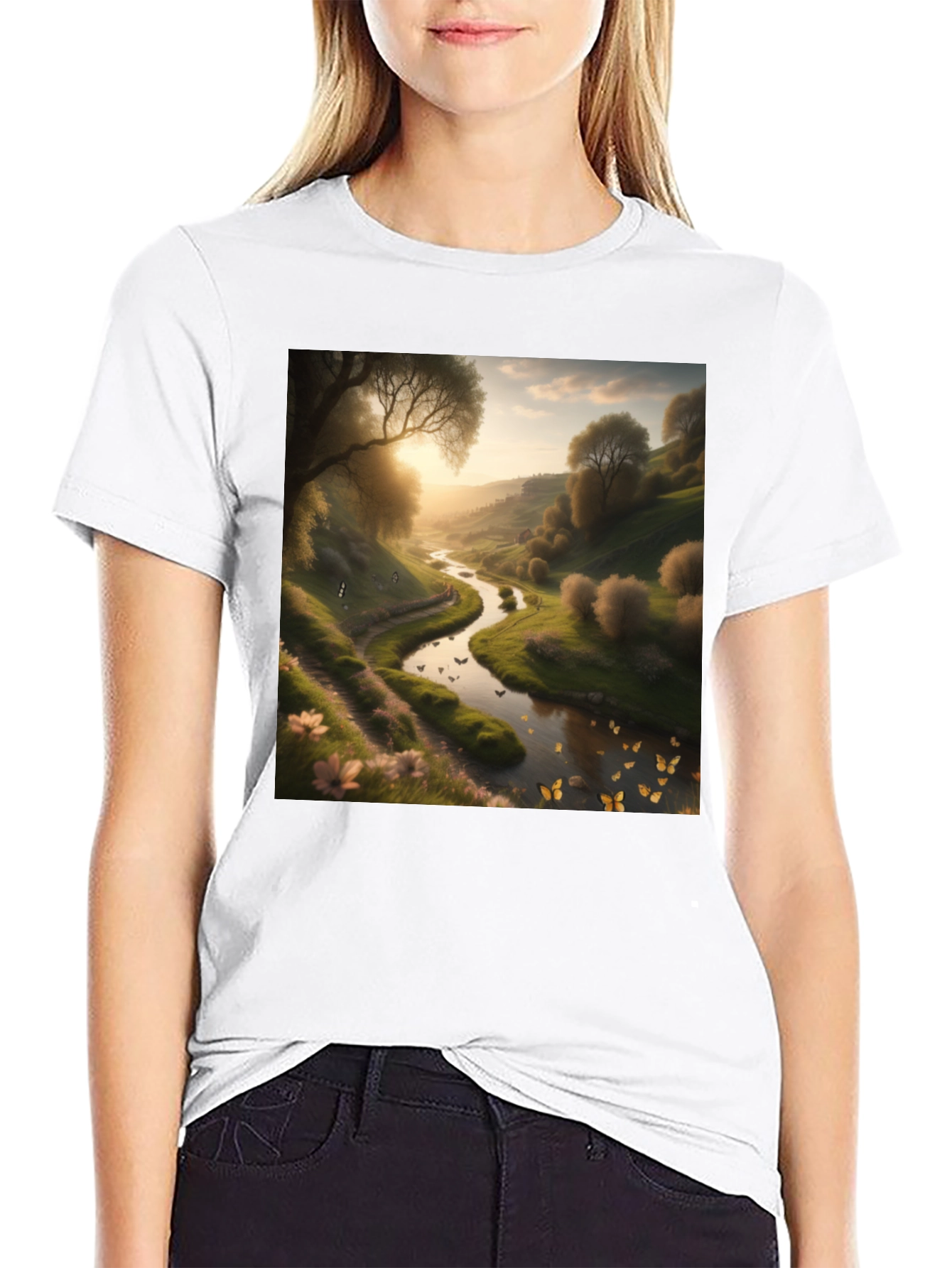 Black Nature River Graphic Tee - Men's Black T-Shirt view 9