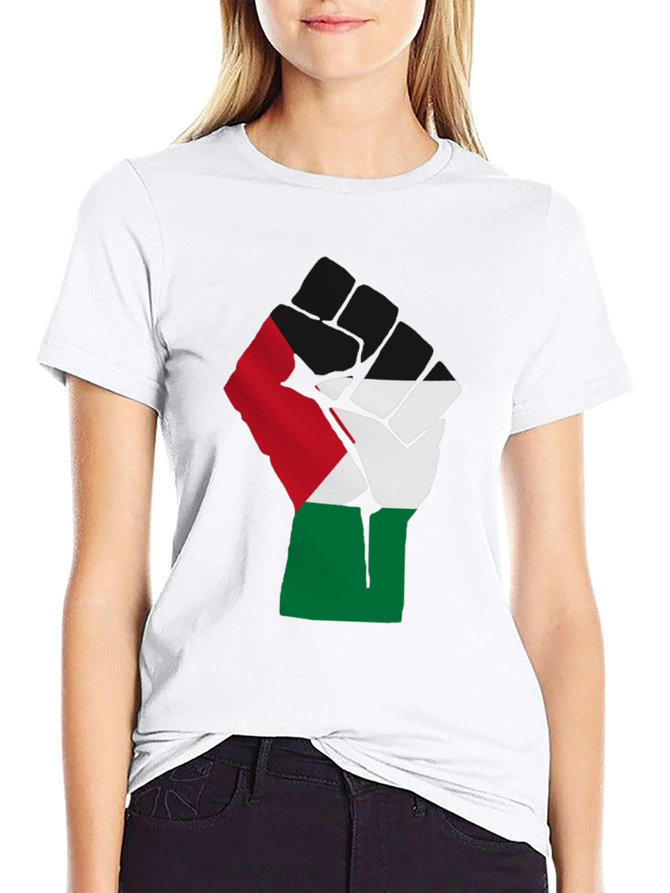 Black Palestine Flag Raised Fist T-Shirt - Black view 9