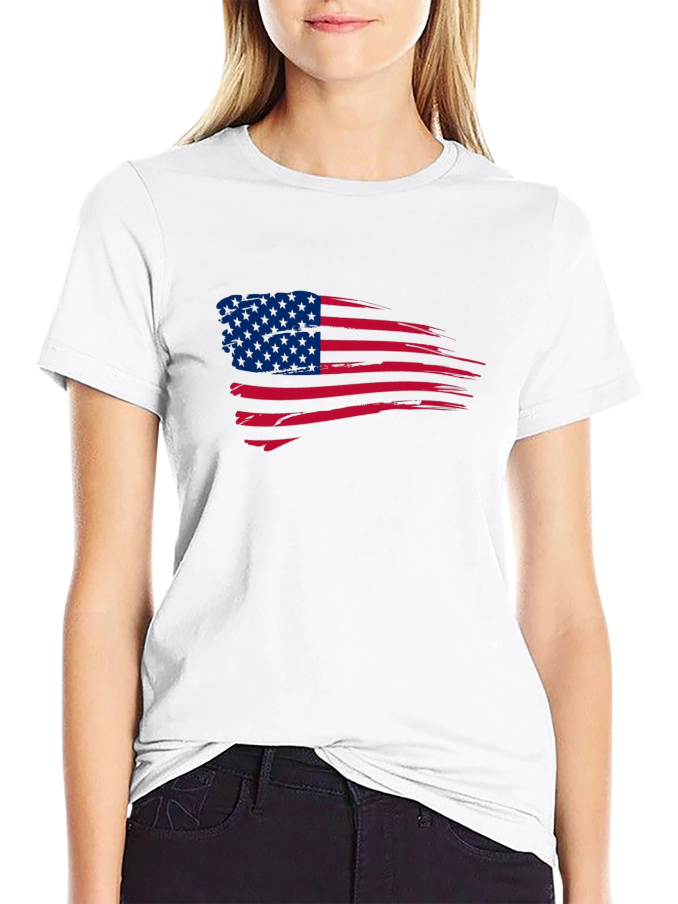 Black American Flag Graphic Print Crew Neck T-Shirt view 9