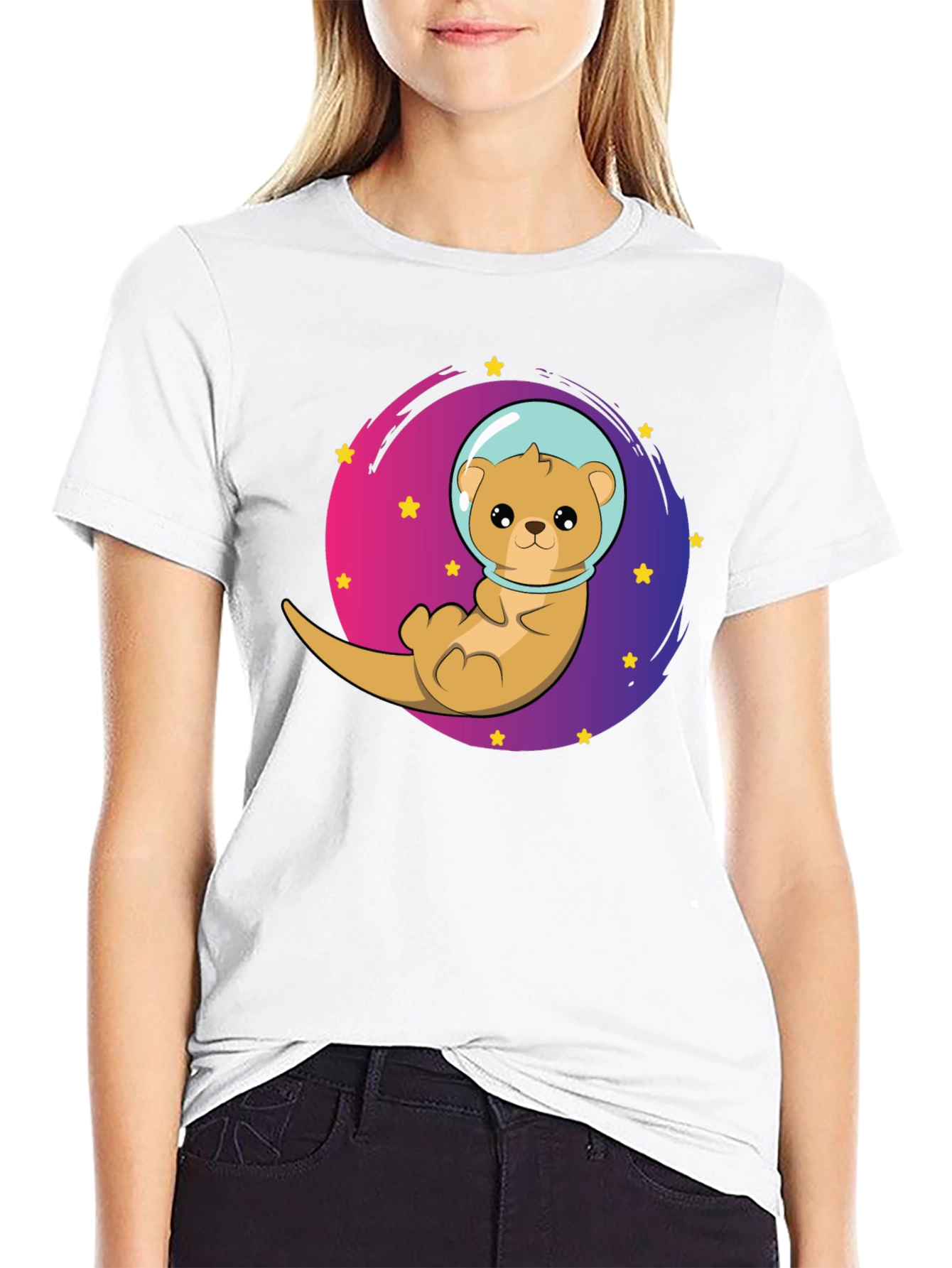 Black Space Otter T-Shirt - Galaxy Cute Tee view 9