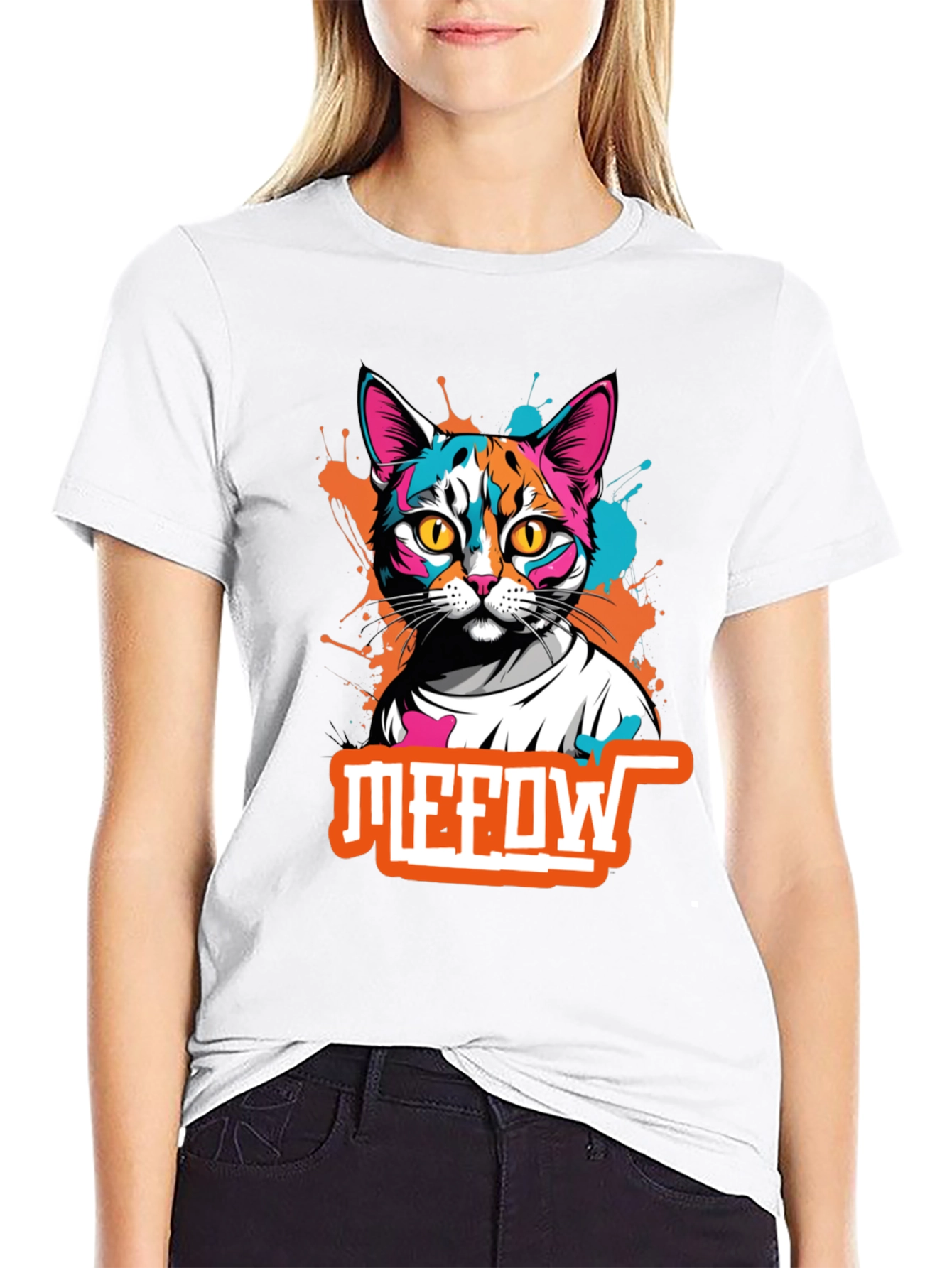 Black Cool Cat Graphic Tee - Meow T-Shirt view 9