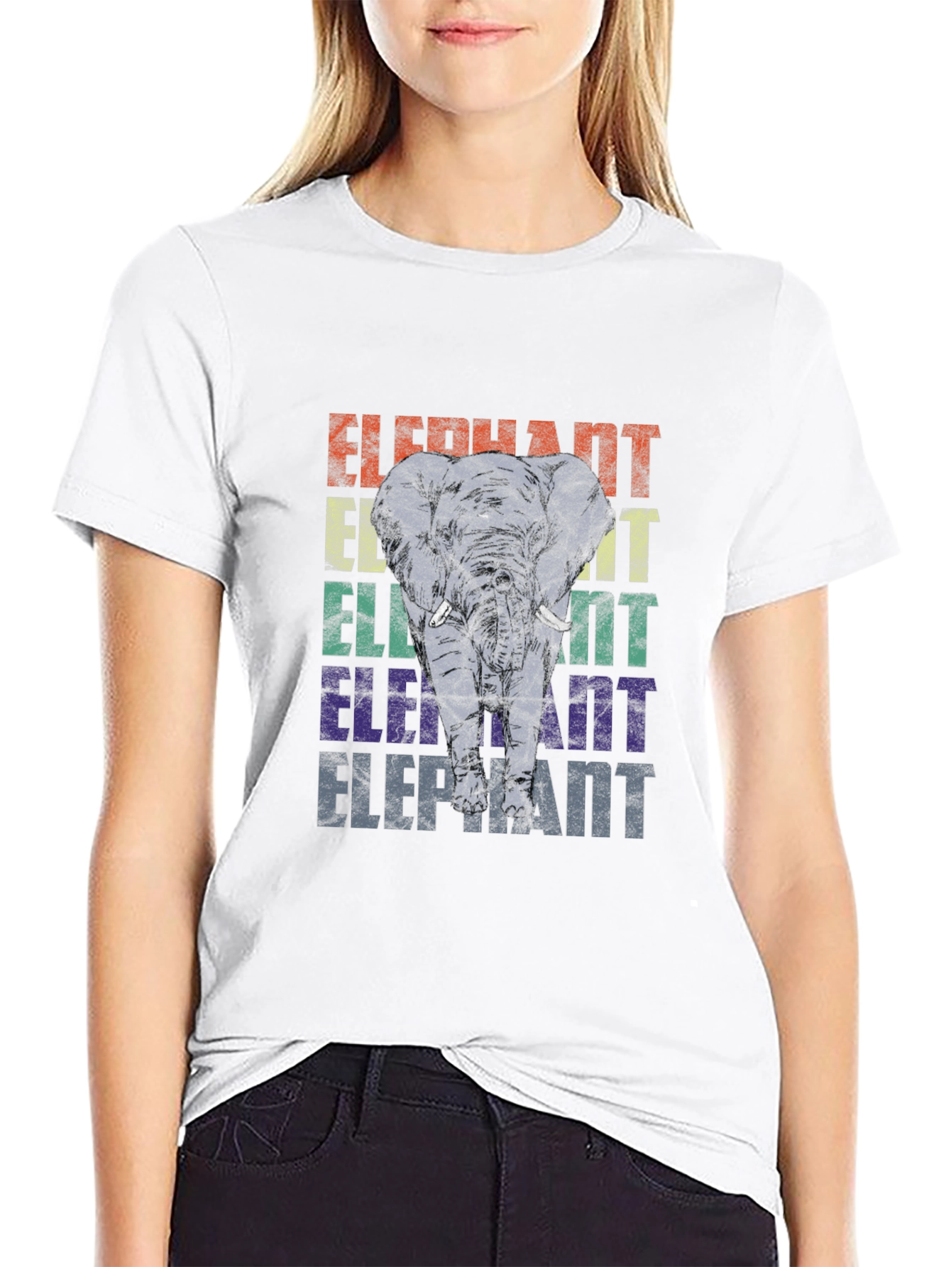 Black Retro Elephant Graphic Print T-Shirt view 9