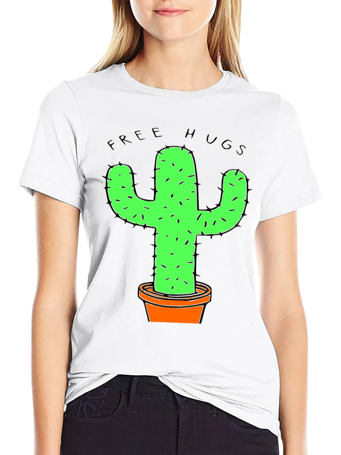 Black Funny Free Hugs Cactus Graphic T-Shirt view 9