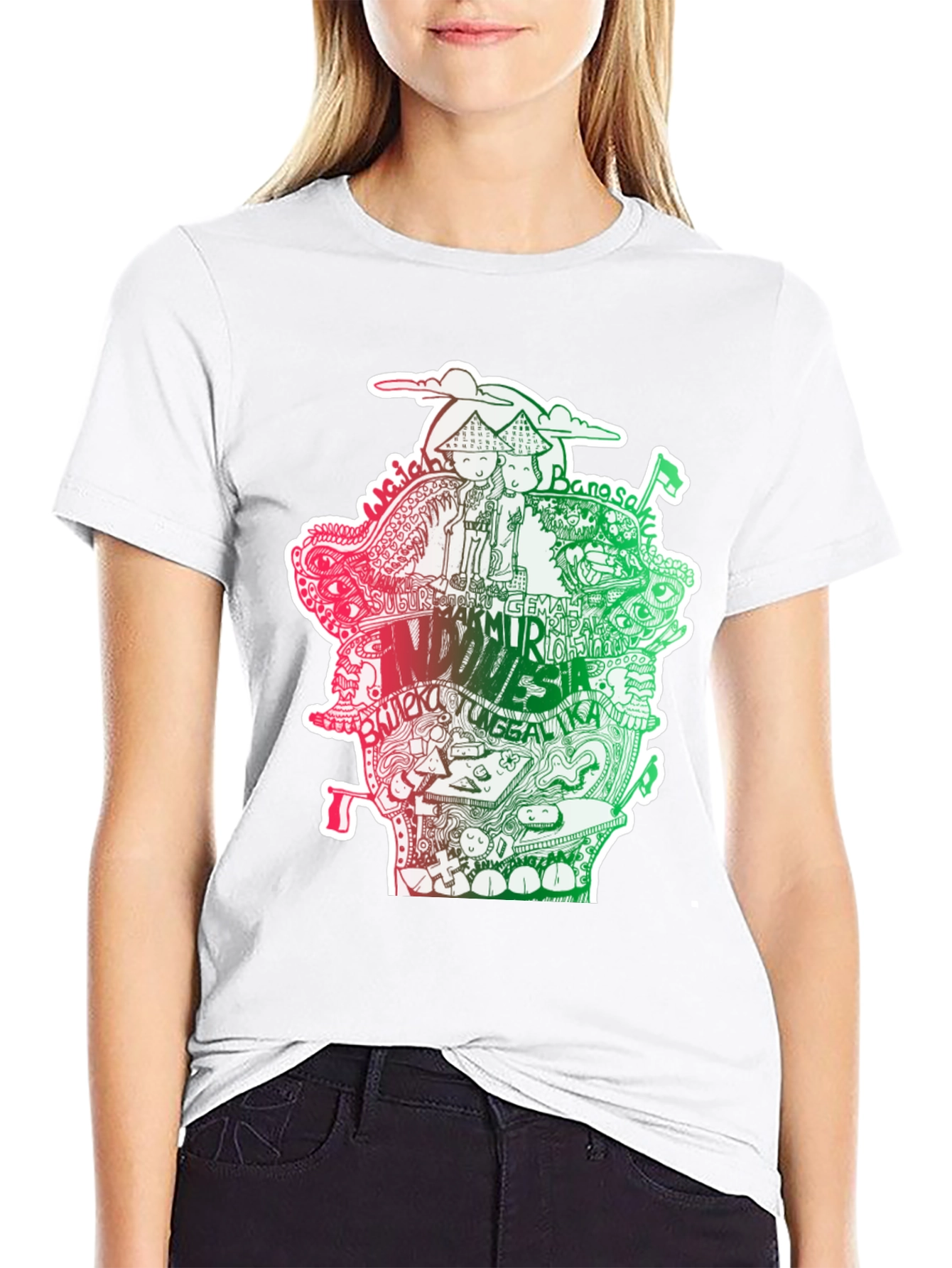 Black Indonesia Doodle Art Black T-Shirt view 9