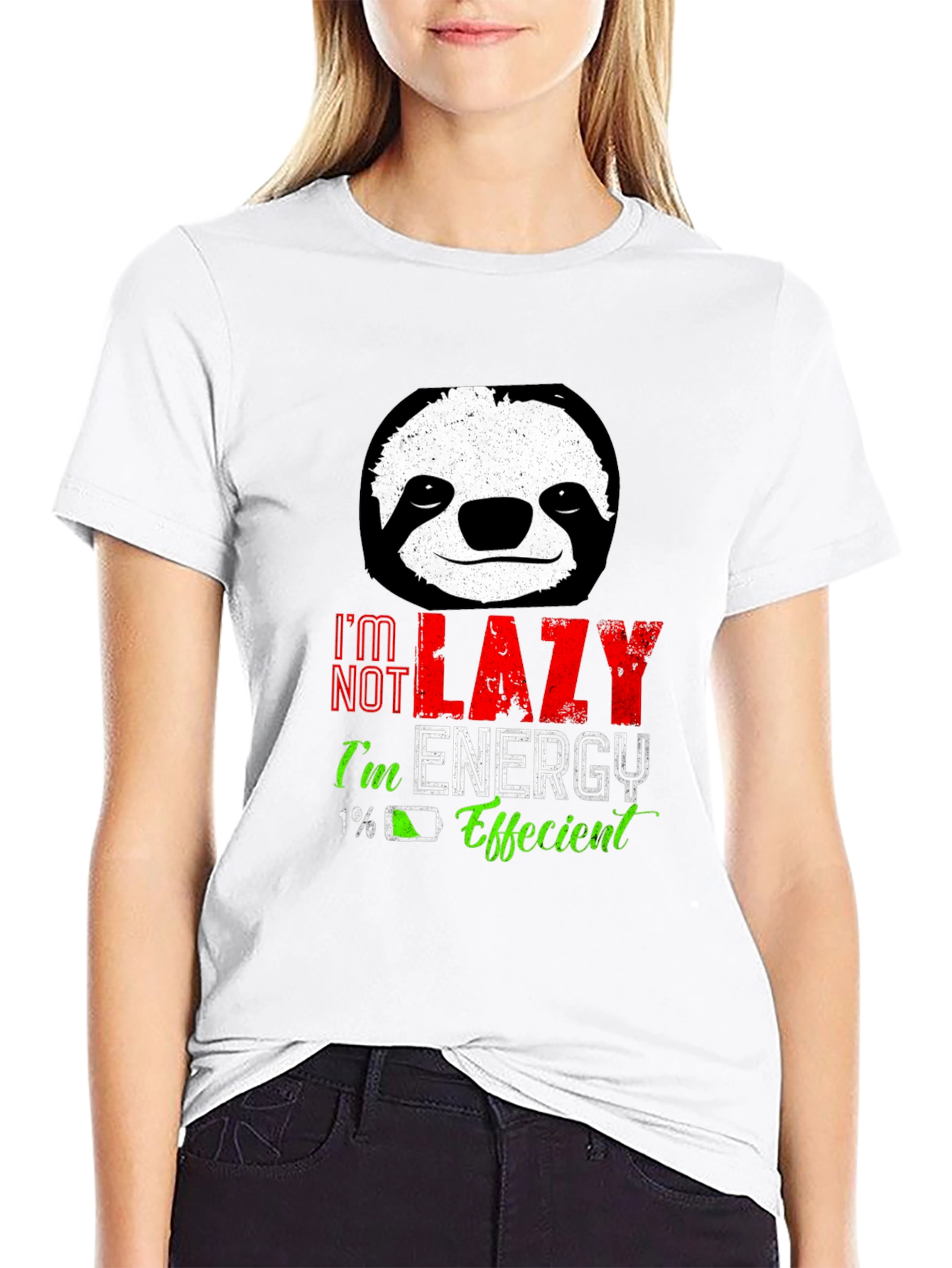 Black Lazy Sloth Energy Efficient Men's Black T-Shirt view 9