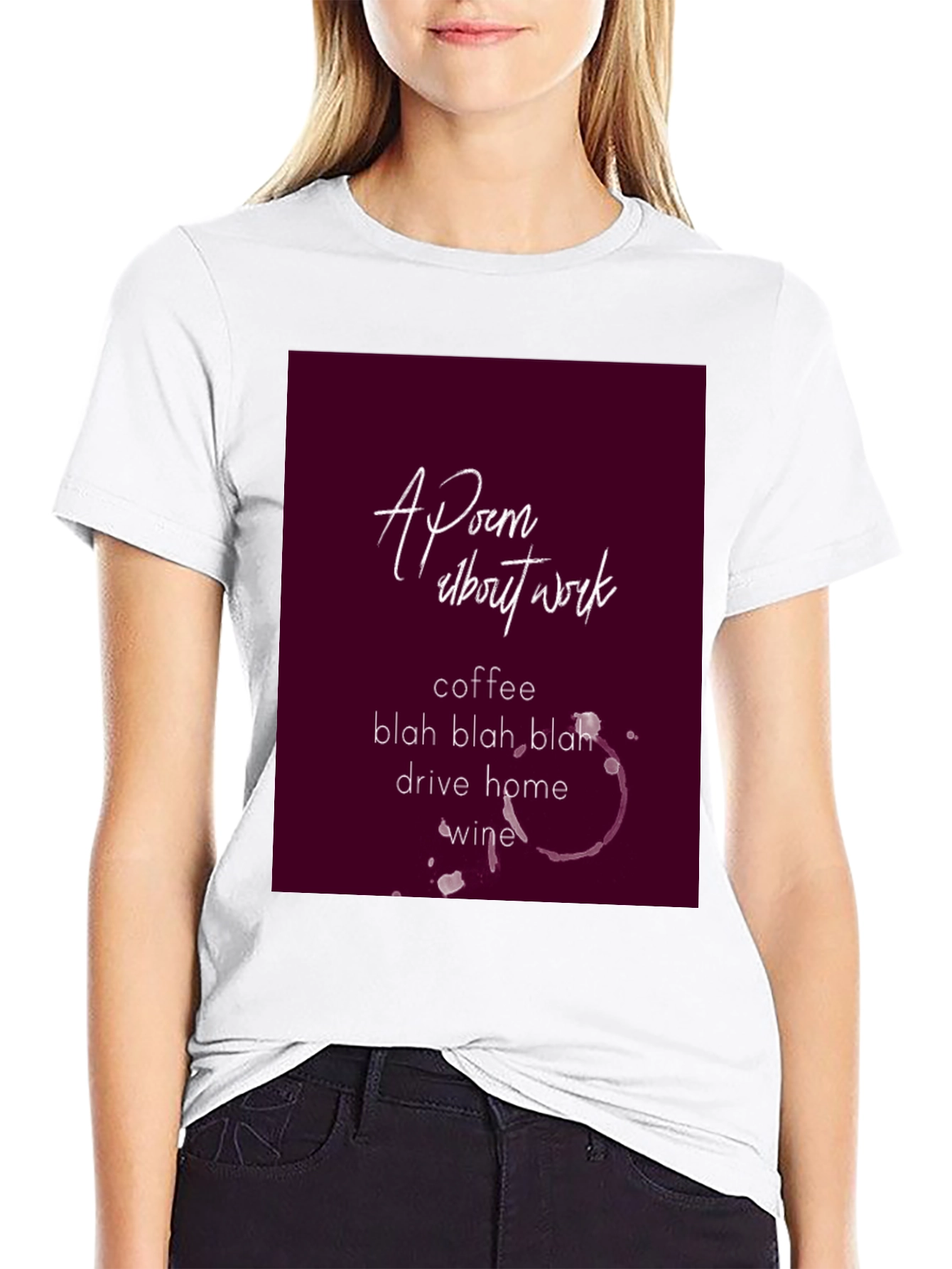 Black Poem About Work Graphic Tee - Coffee, Wine, Sarcasm view 9