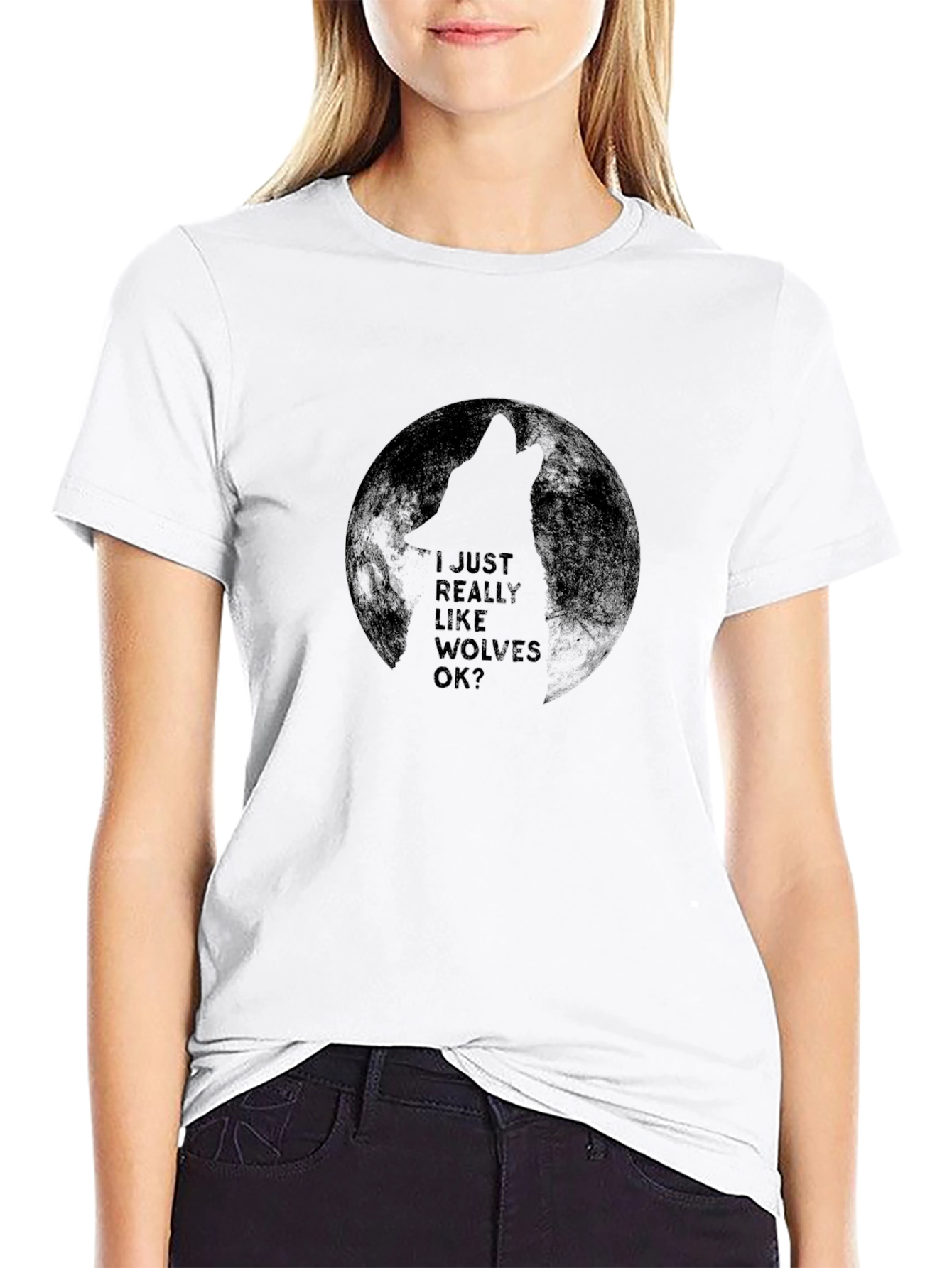Black Wolf Lover Tee - 'I Just Really Like Wolves OK?' T-Shirt view 9