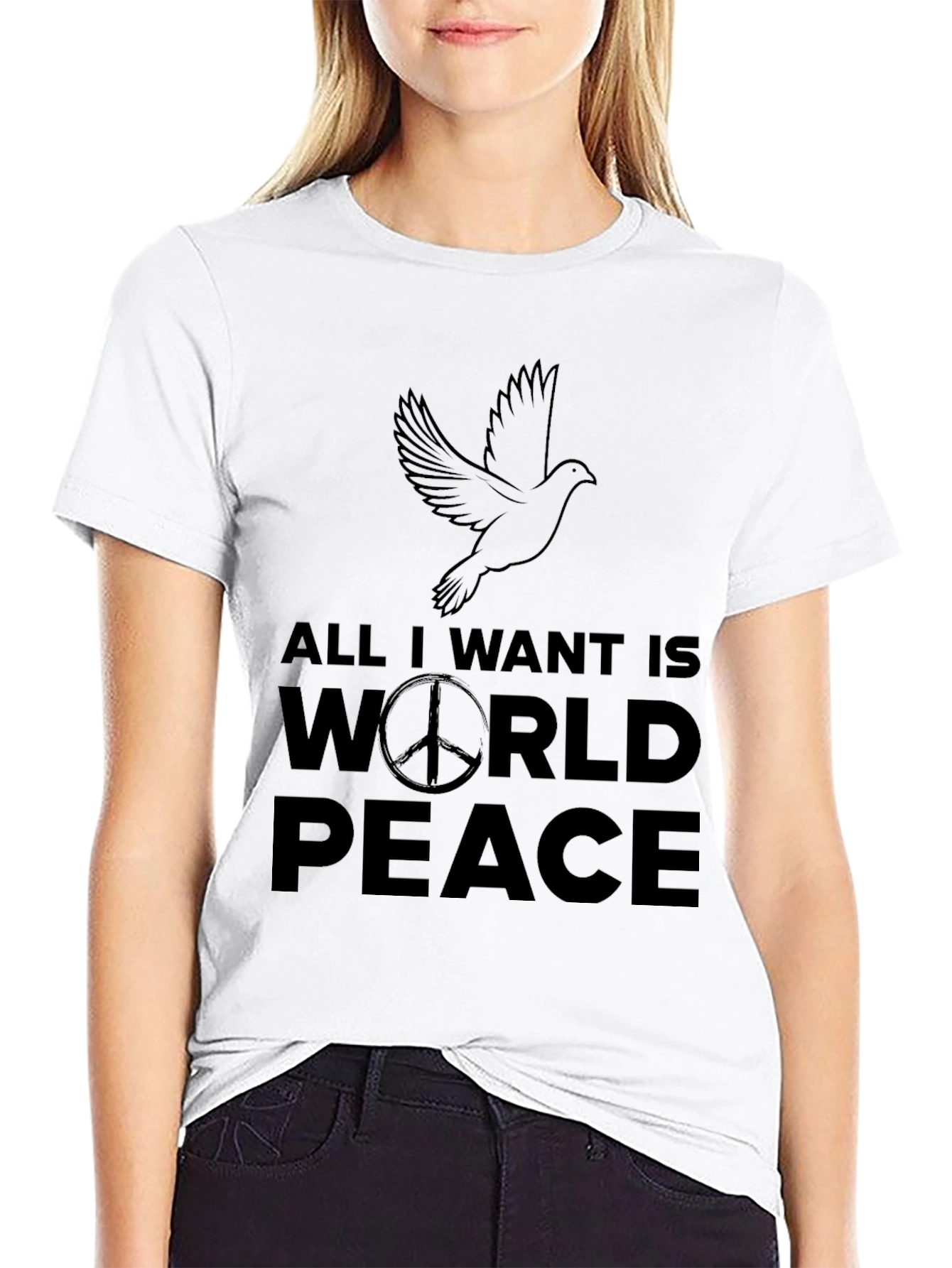 Black All I Want Is World Peace Black T-Shirt view 9
