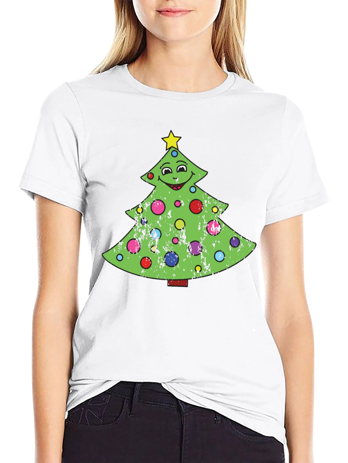 Black Festive Christmas Tree Graphic Tee - Holiday Style view 9