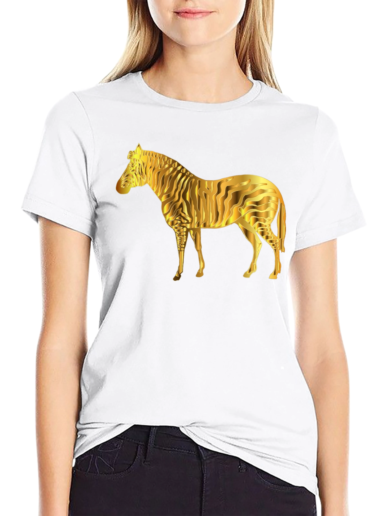 Black Golden Zebra Graphic Black T-Shirt view 9