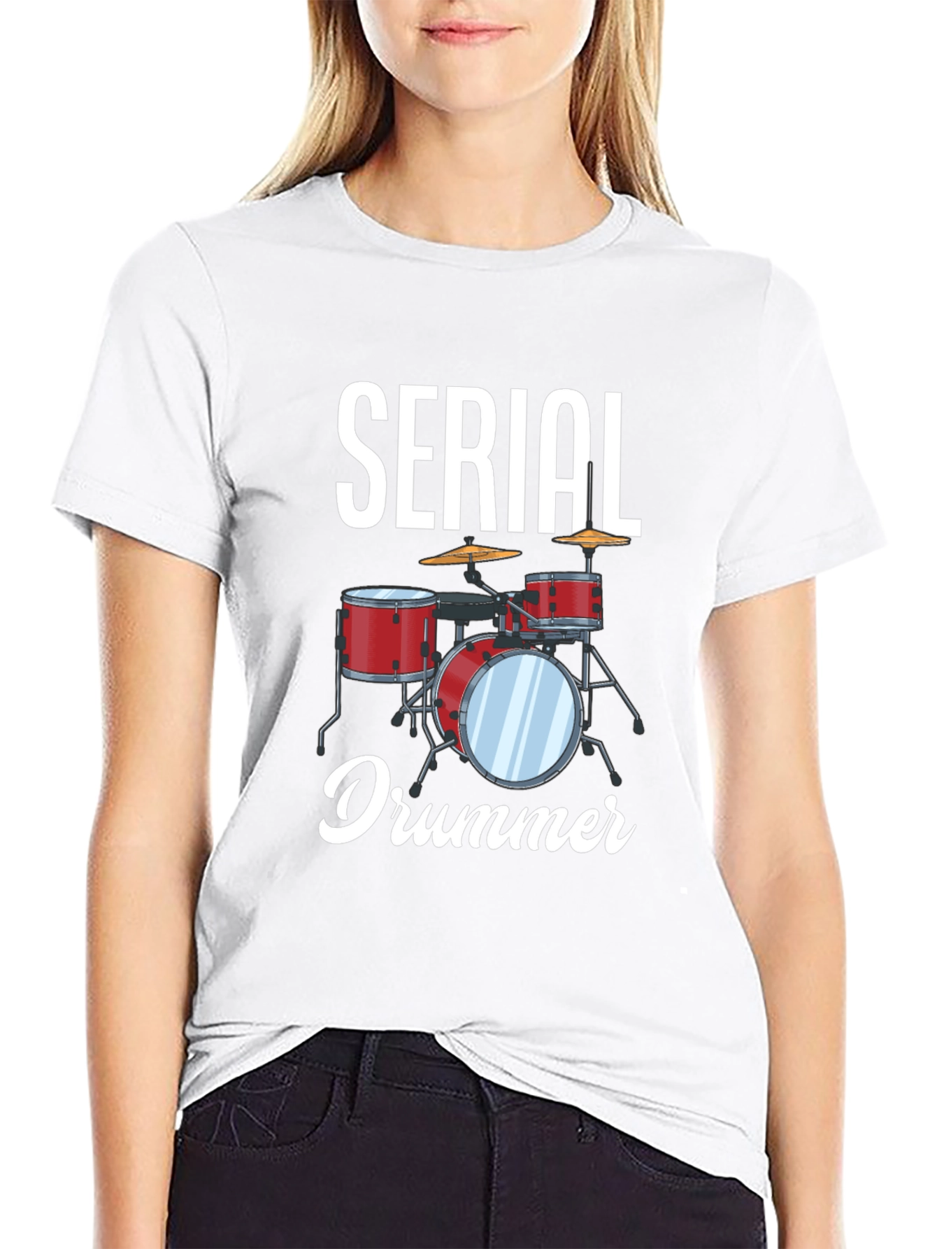 Black Serial Drummer Graphic Tee - Black Cotton T-Shirt view 9