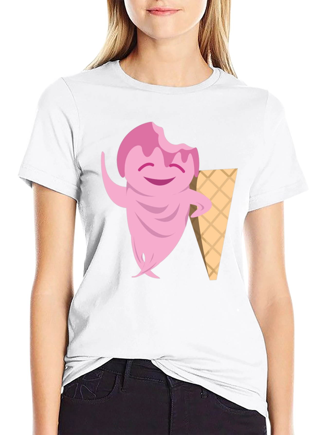 Black Ice Cream Character Black T-Shirt view 9