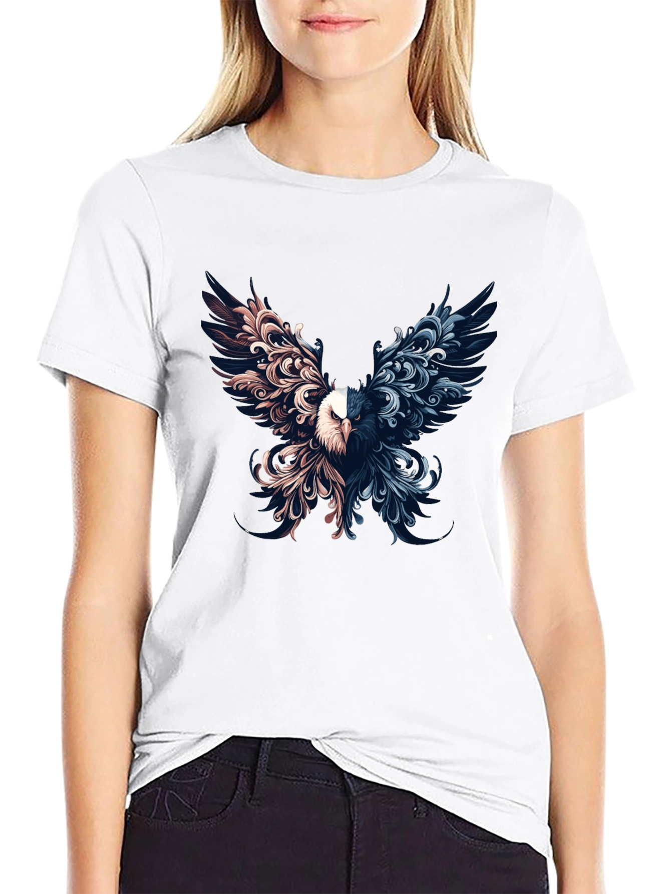 Black Artistic Eagle Graphic Print Tee view 9