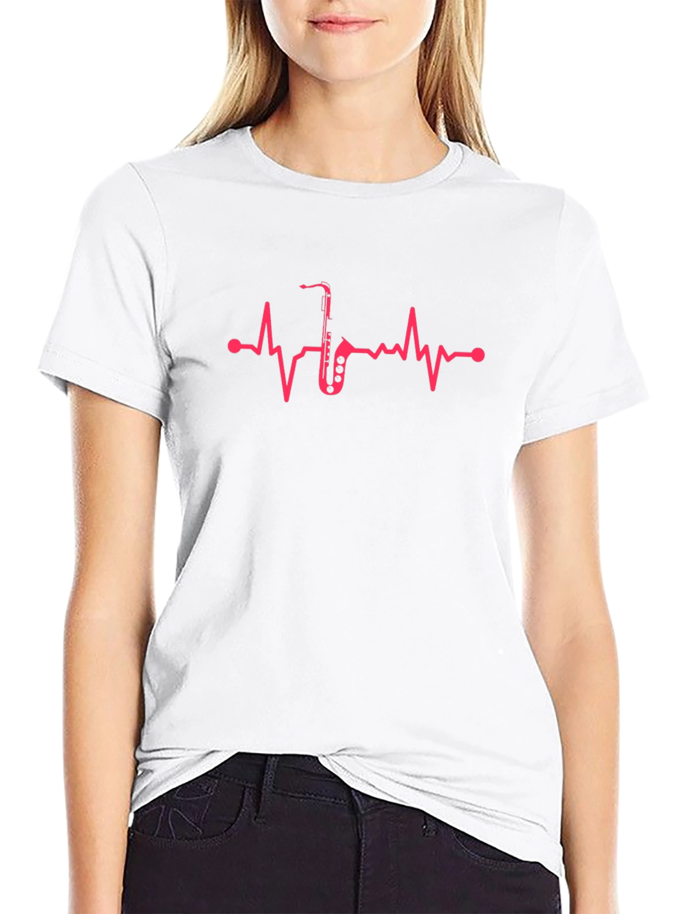 Black Saxophone Heartbeat Graphic Tee - Musician T-Shirt view 9