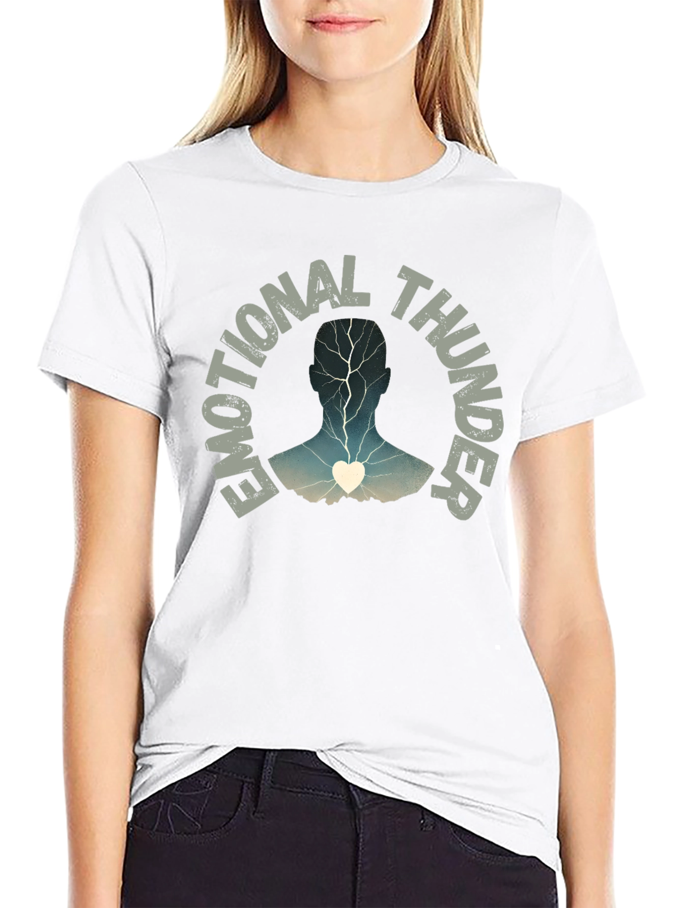 Black Emotional Thunder T-Shirt: Expressive Graphic Tee view 9