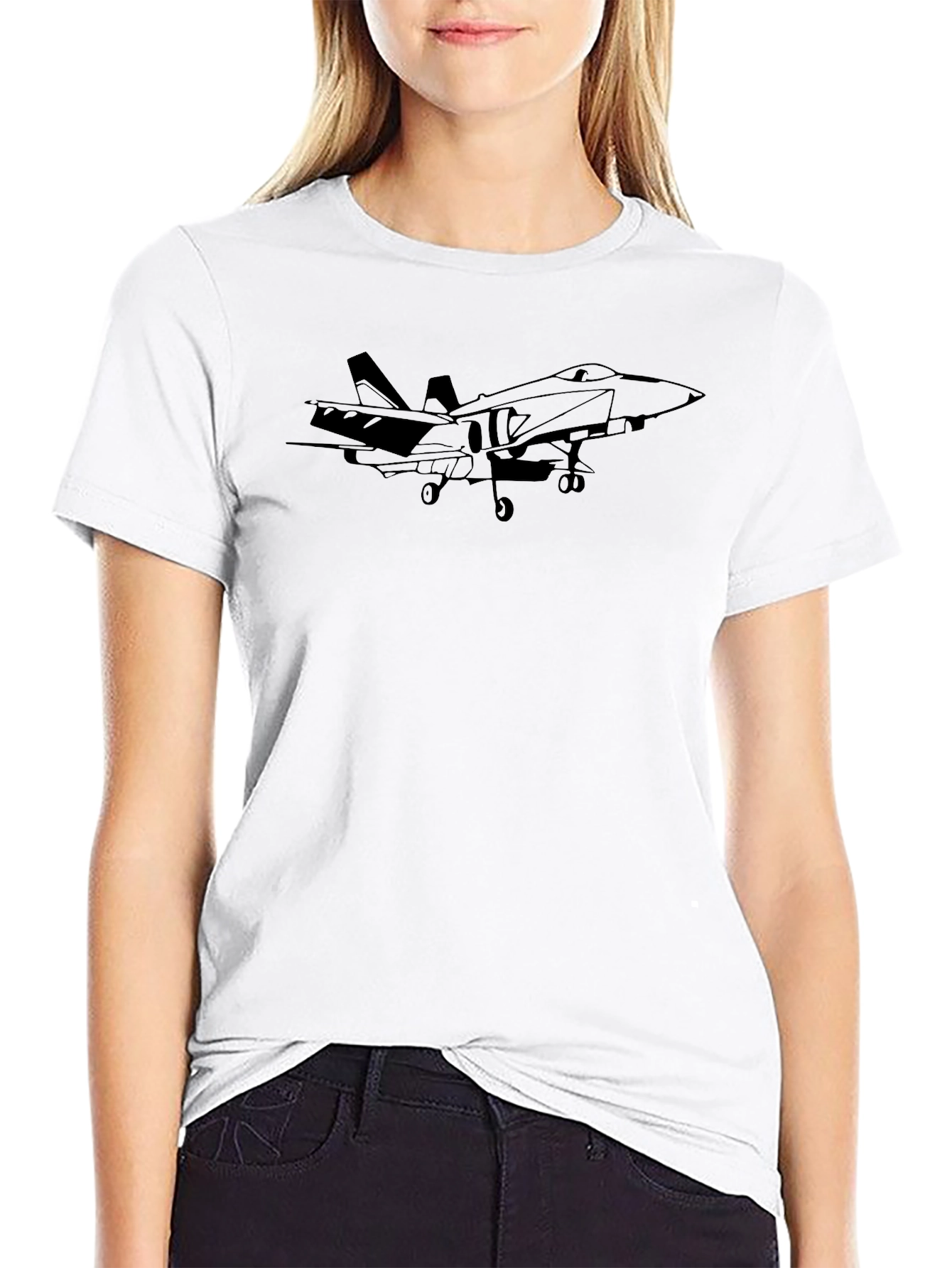 Black Fighter Jet Graphic Tee - Black Cotton T-Shirt view 9