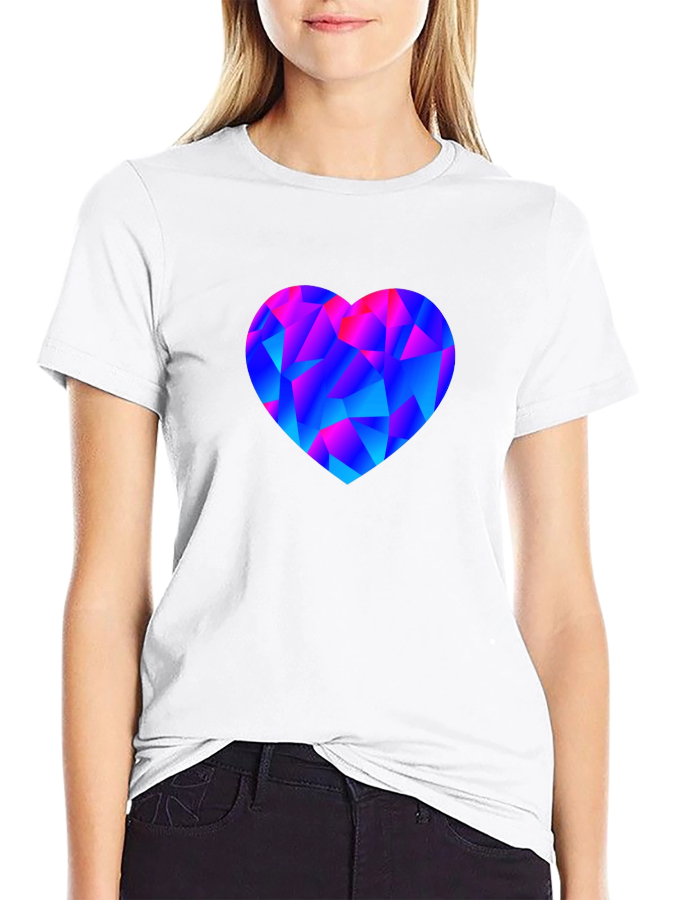 Black Geometric Heart Print Black T-Shirt view 9