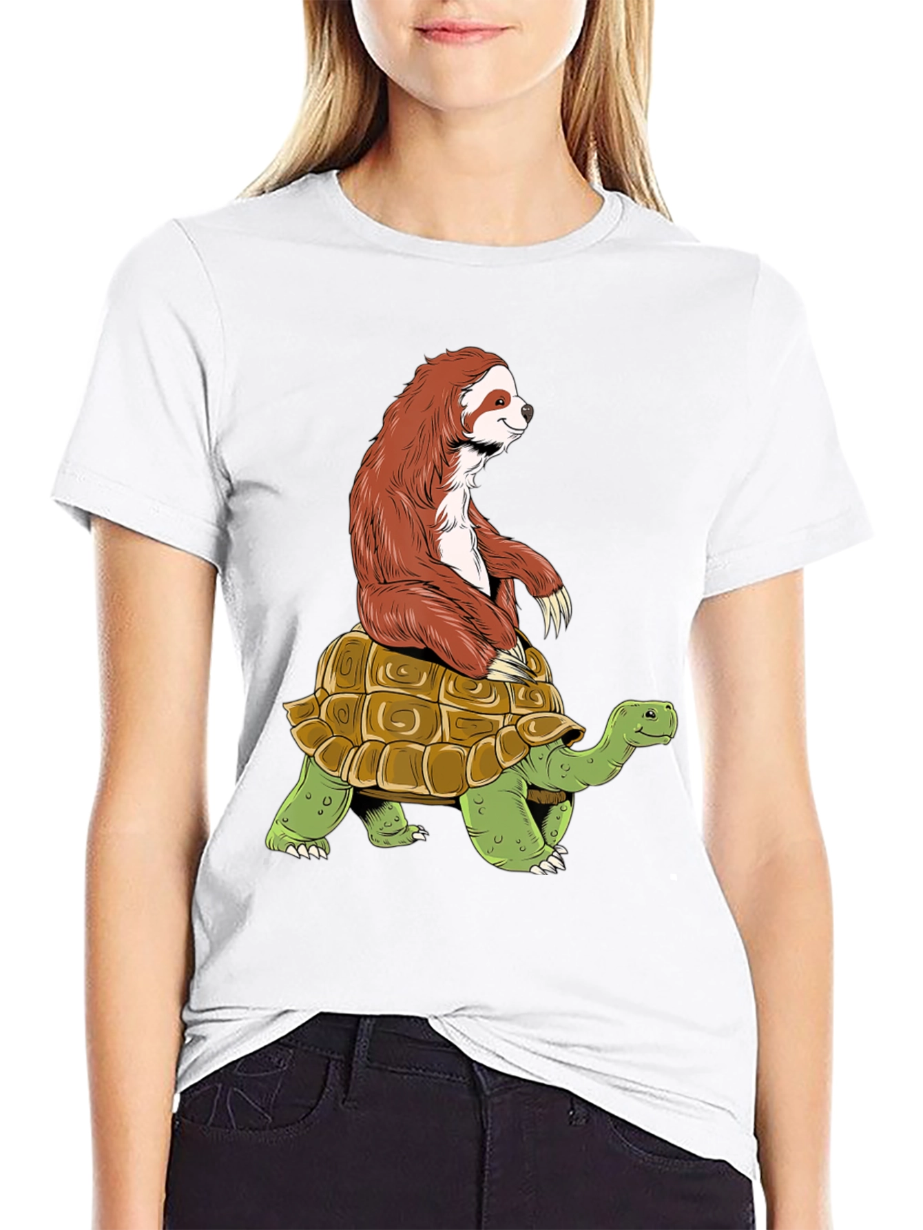Black Sloth Riding Turtle Graphic Tee - Funny Animal Shirt view 9