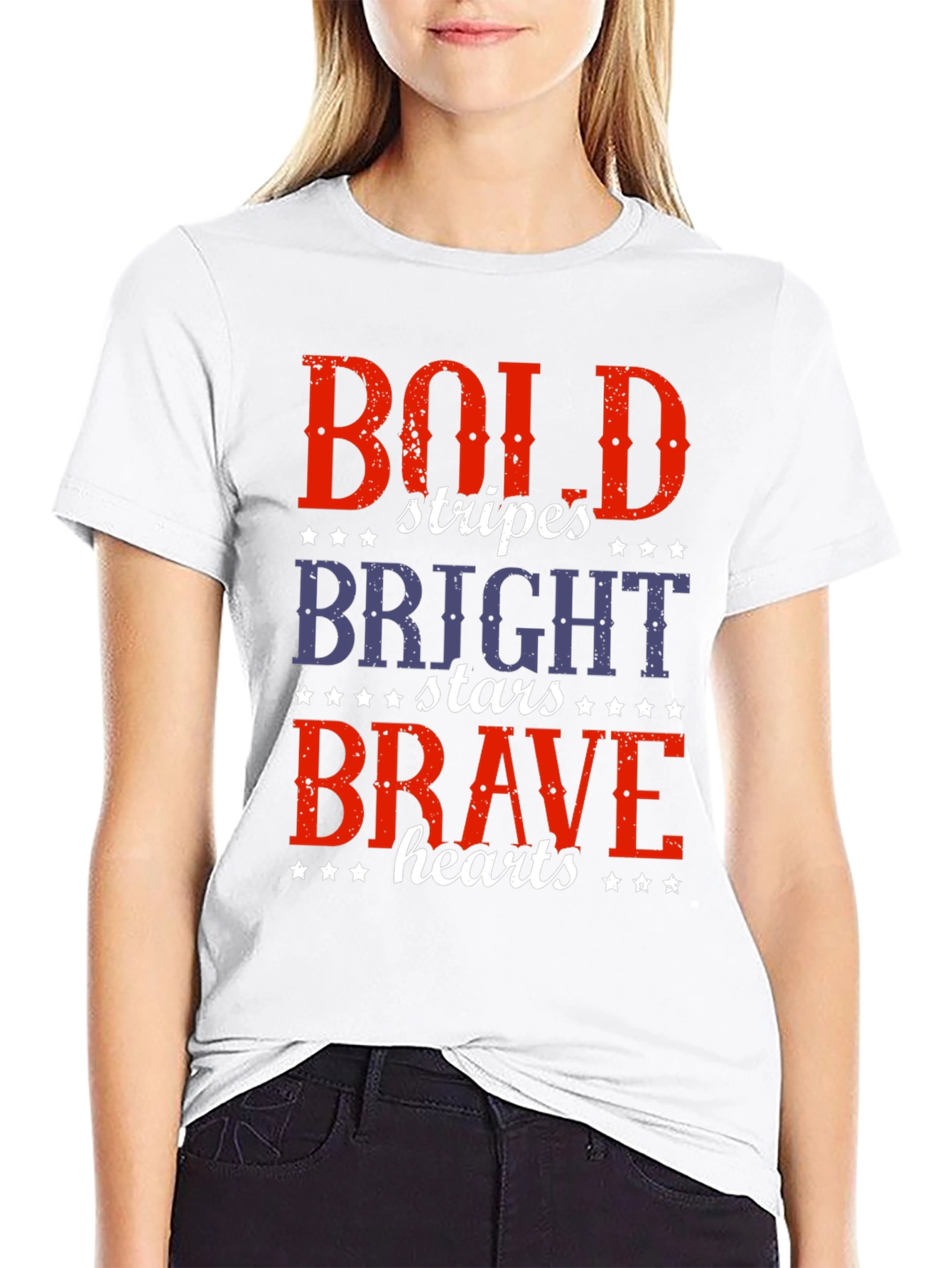 Black Bold Stripes, Bright Stars, Brave Hearts T-Shirt view 9