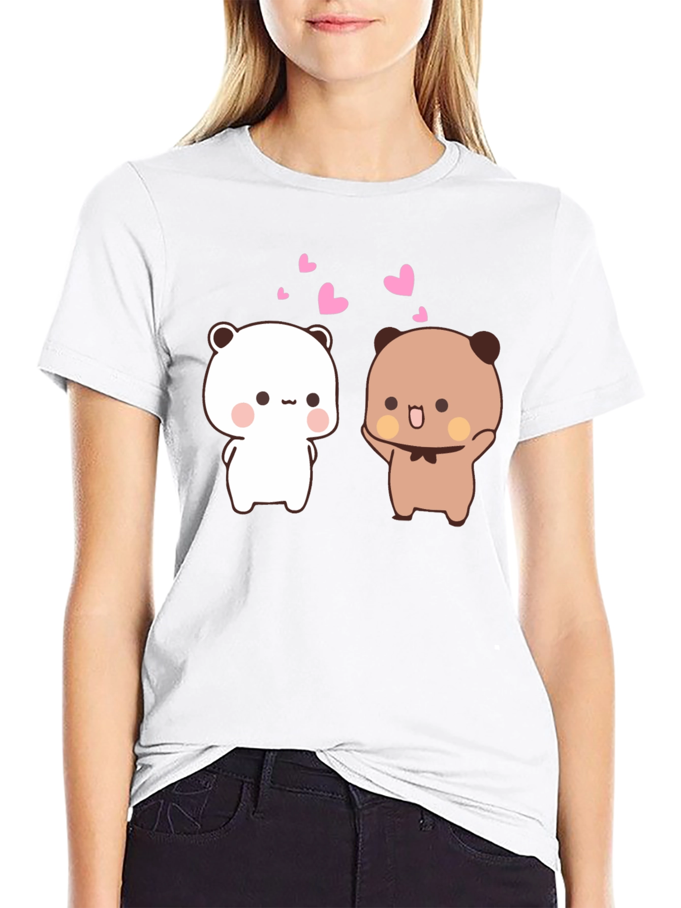 Black Cute Cartoon Bears Black T-Shirt view 9