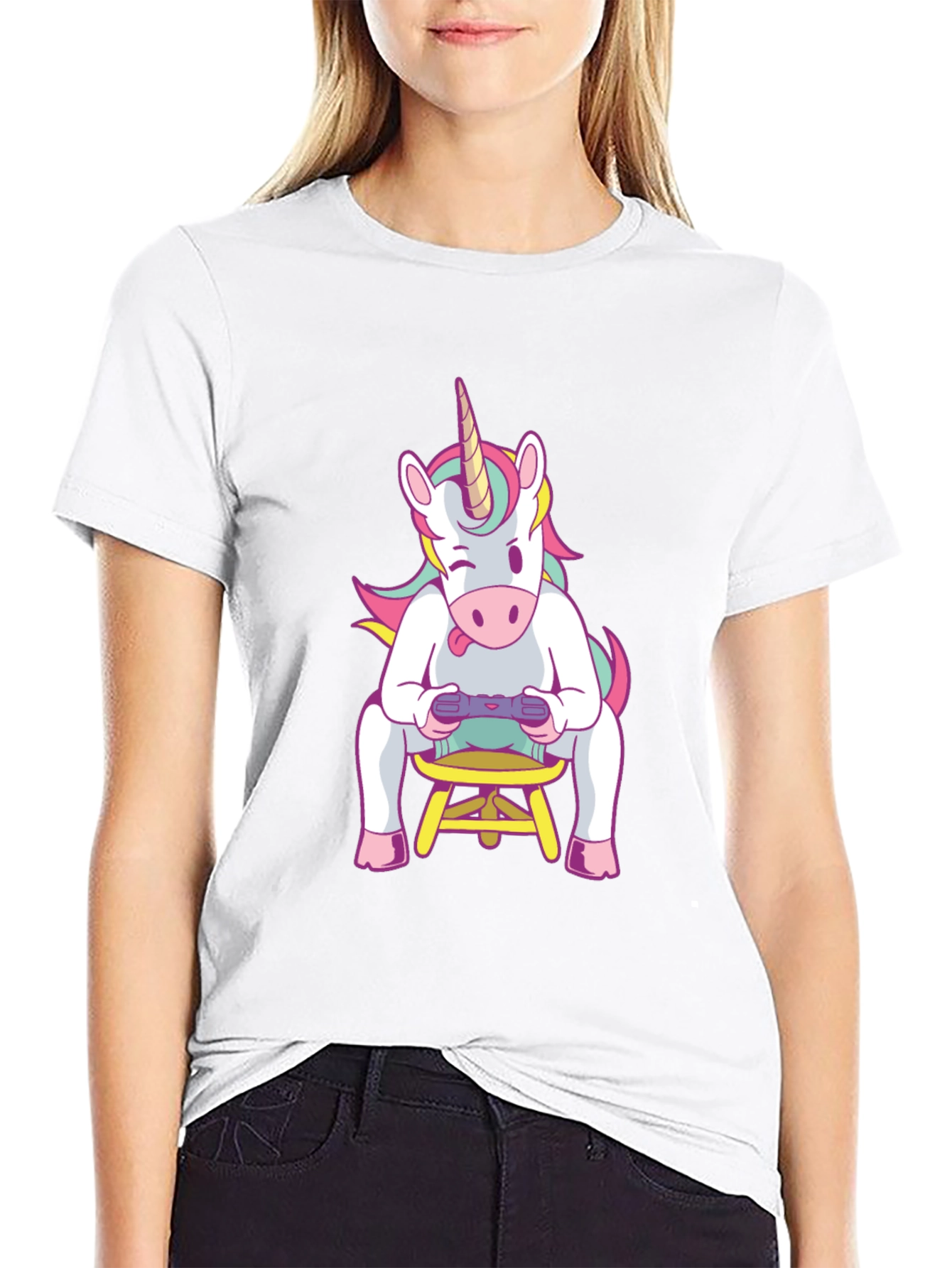 Black Unicorn Gamer T-Shirt - Black Cotton Tee view 9