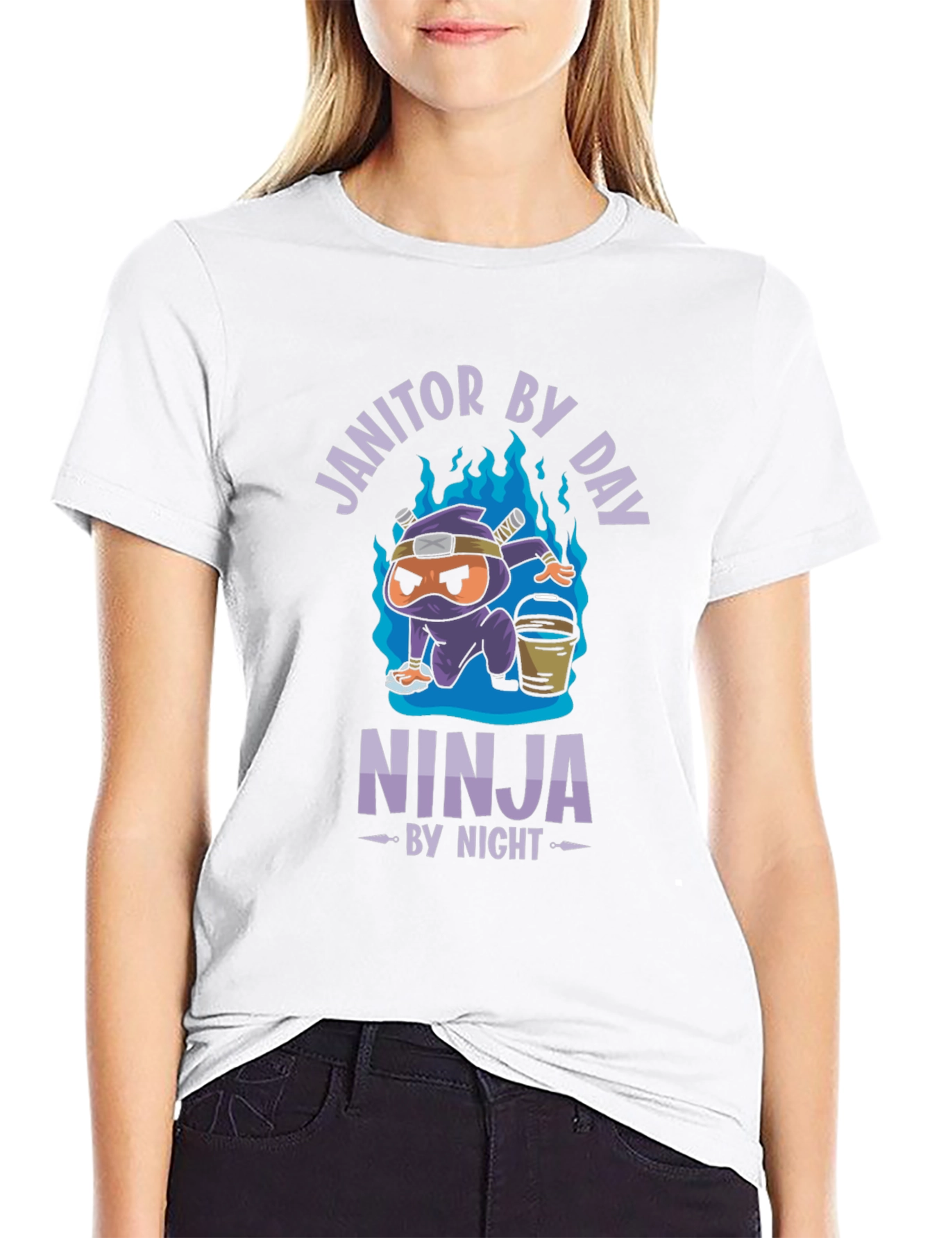 Black Janitor by Day Ninja by Night Black Graphic Tee view 9