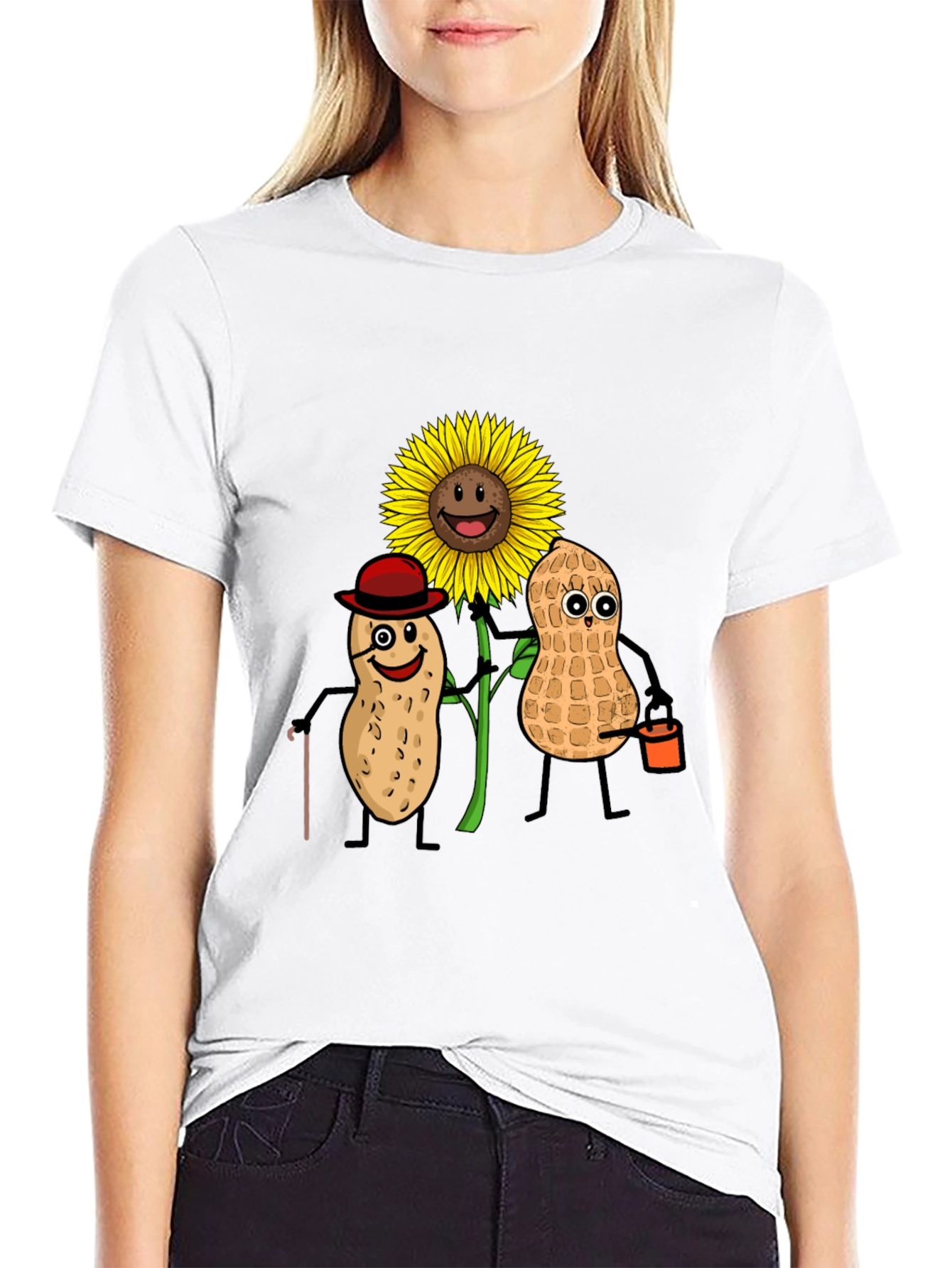 Black Funny Peanut Sunflower Graphic T-Shirt view 9