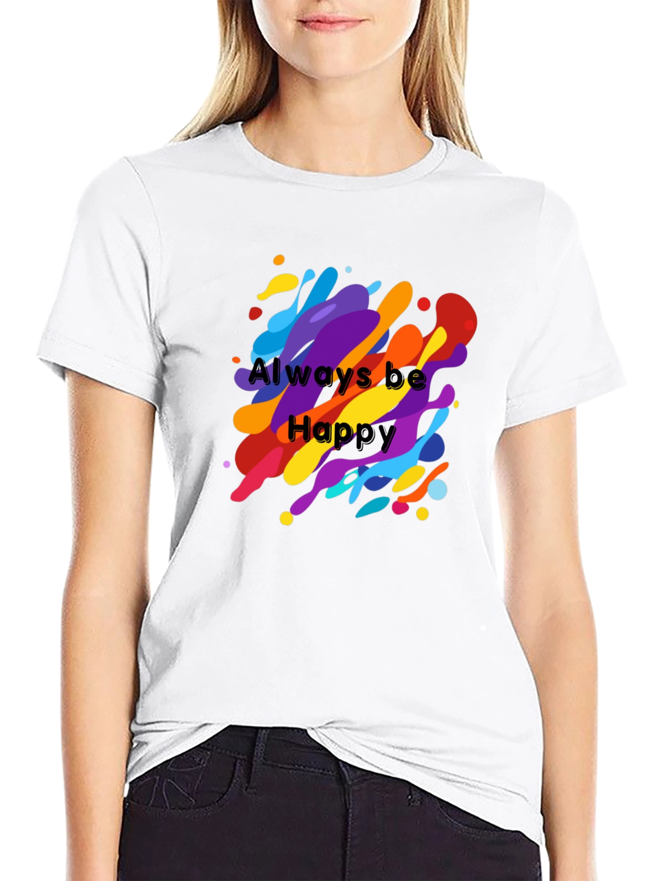 Black Always Be Happy Graphic Tee - Vibrant Color Splash view 9