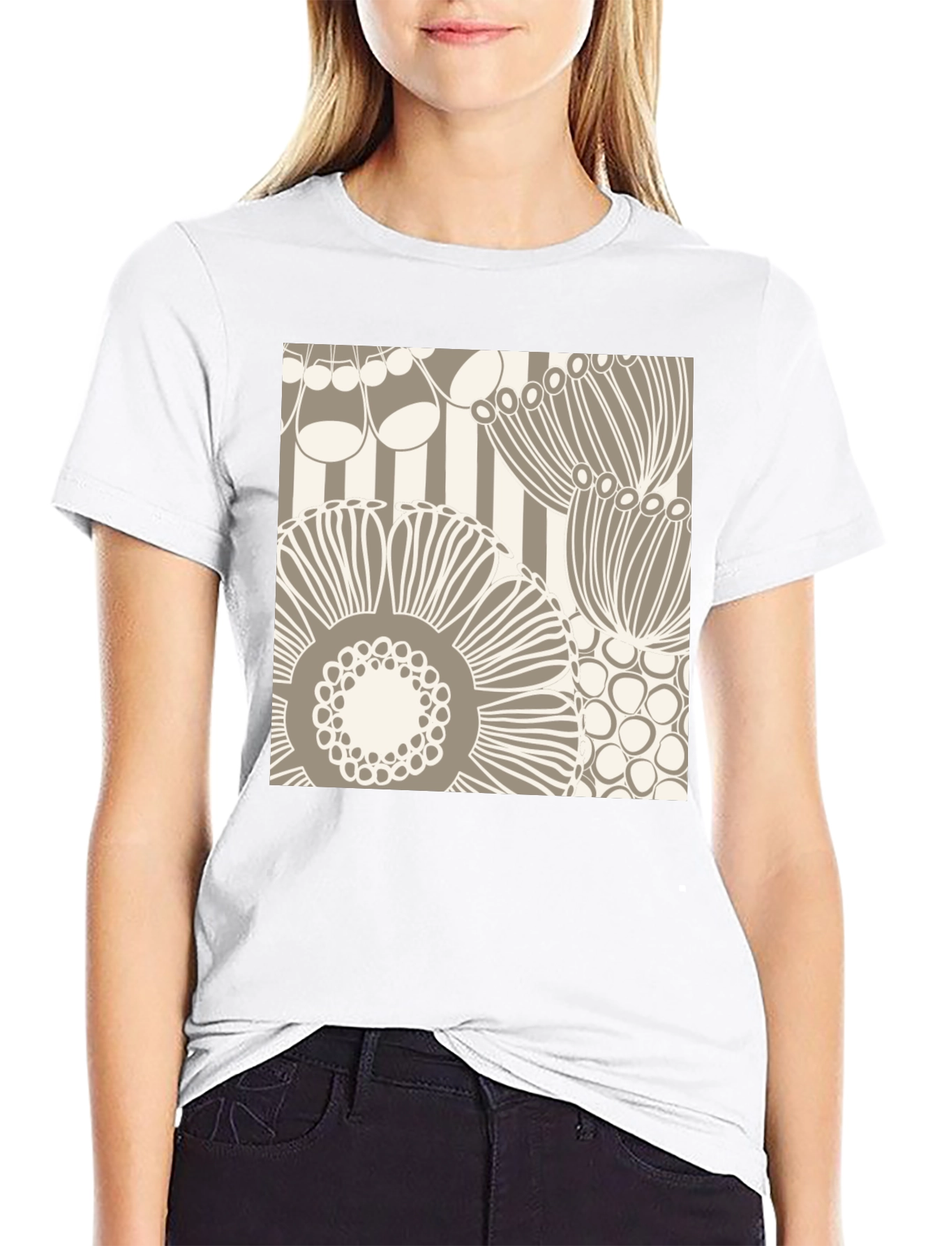Black Abstract Floral Graphic Print Black T-Shirt view 9