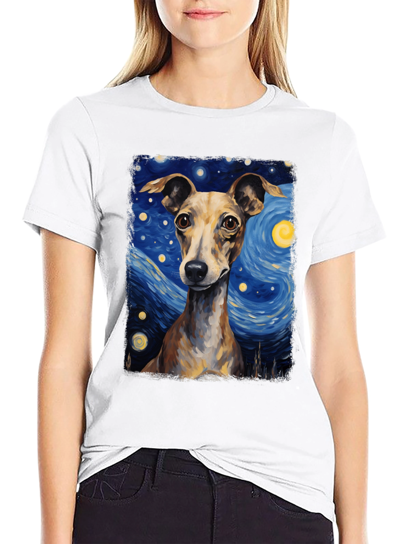 Black Starry Night Dog T-Shirt - Unique Artistic Tee view 9
