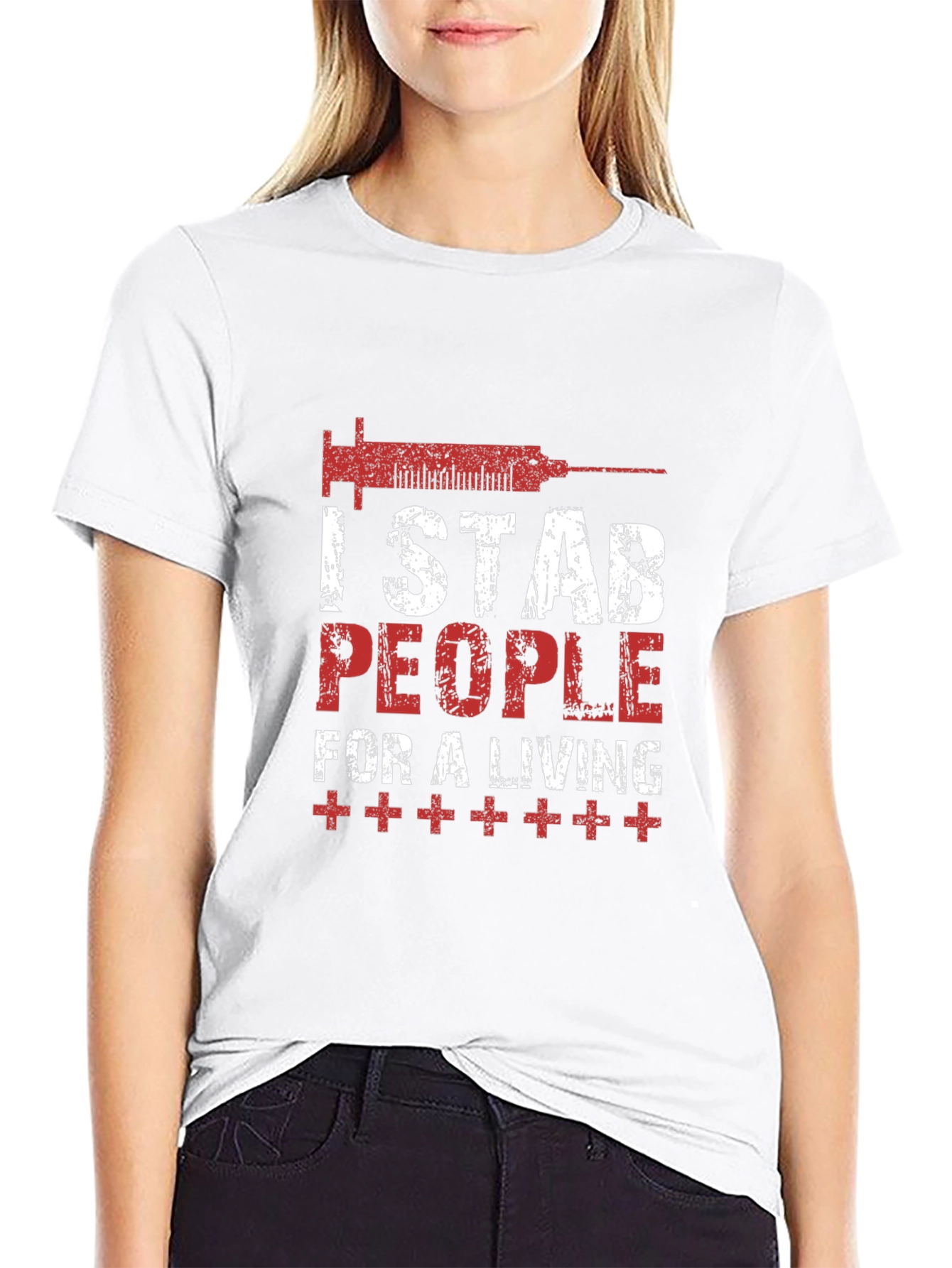 Black I Stab People For A Living T-Shirt - Novelty Graphic Tee view 9