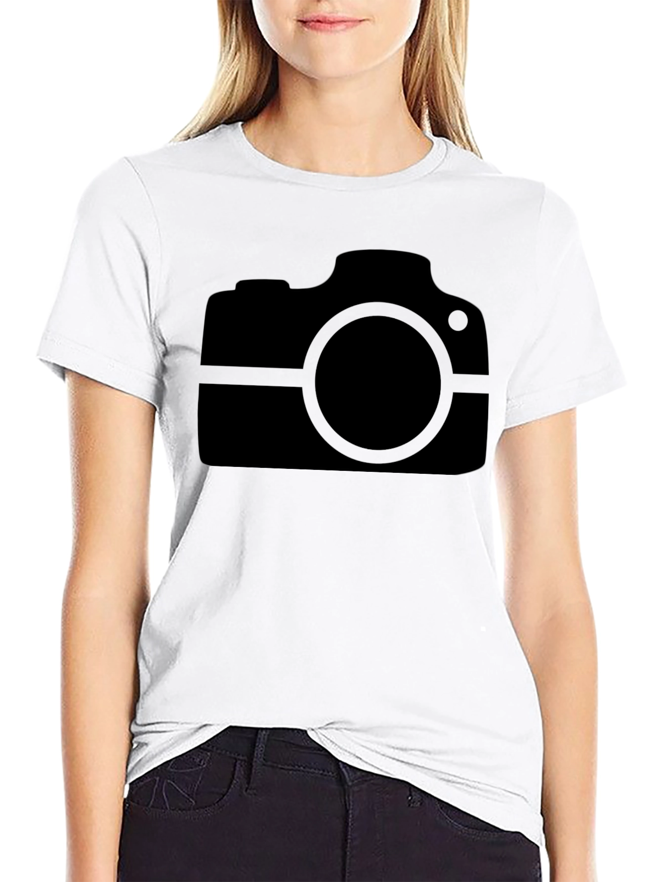 Black Camera Graphic Tee - Black Cotton Casual Wear view 9