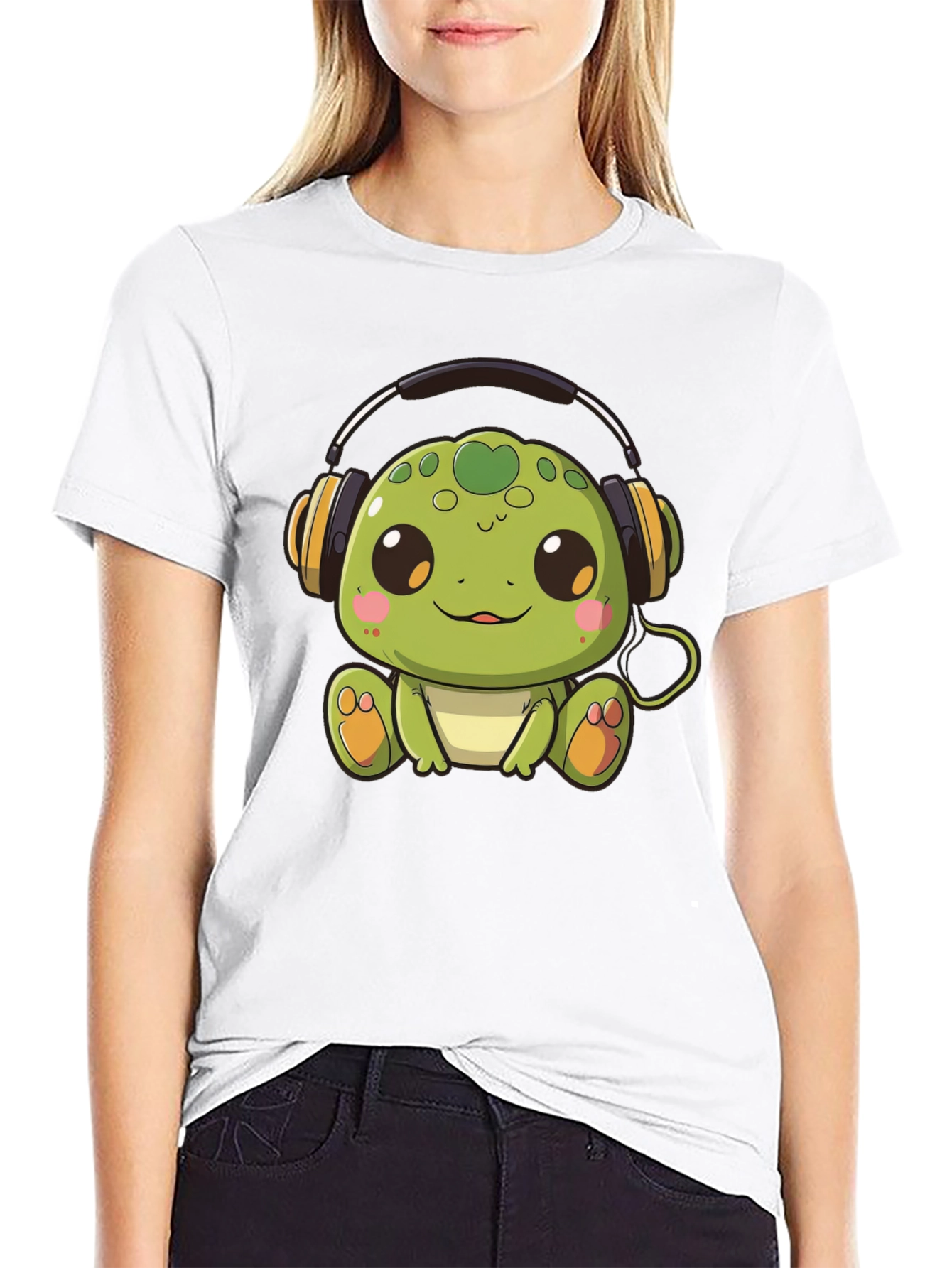 Black Cute Turtle with Headphones Black T-Shirt view 9