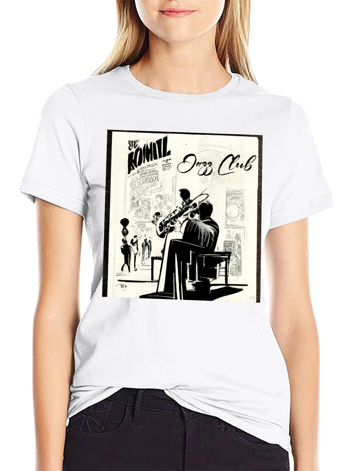 Black Vintage Jazz Club Graphic Tee - Stylish Black T-Shirt view 9