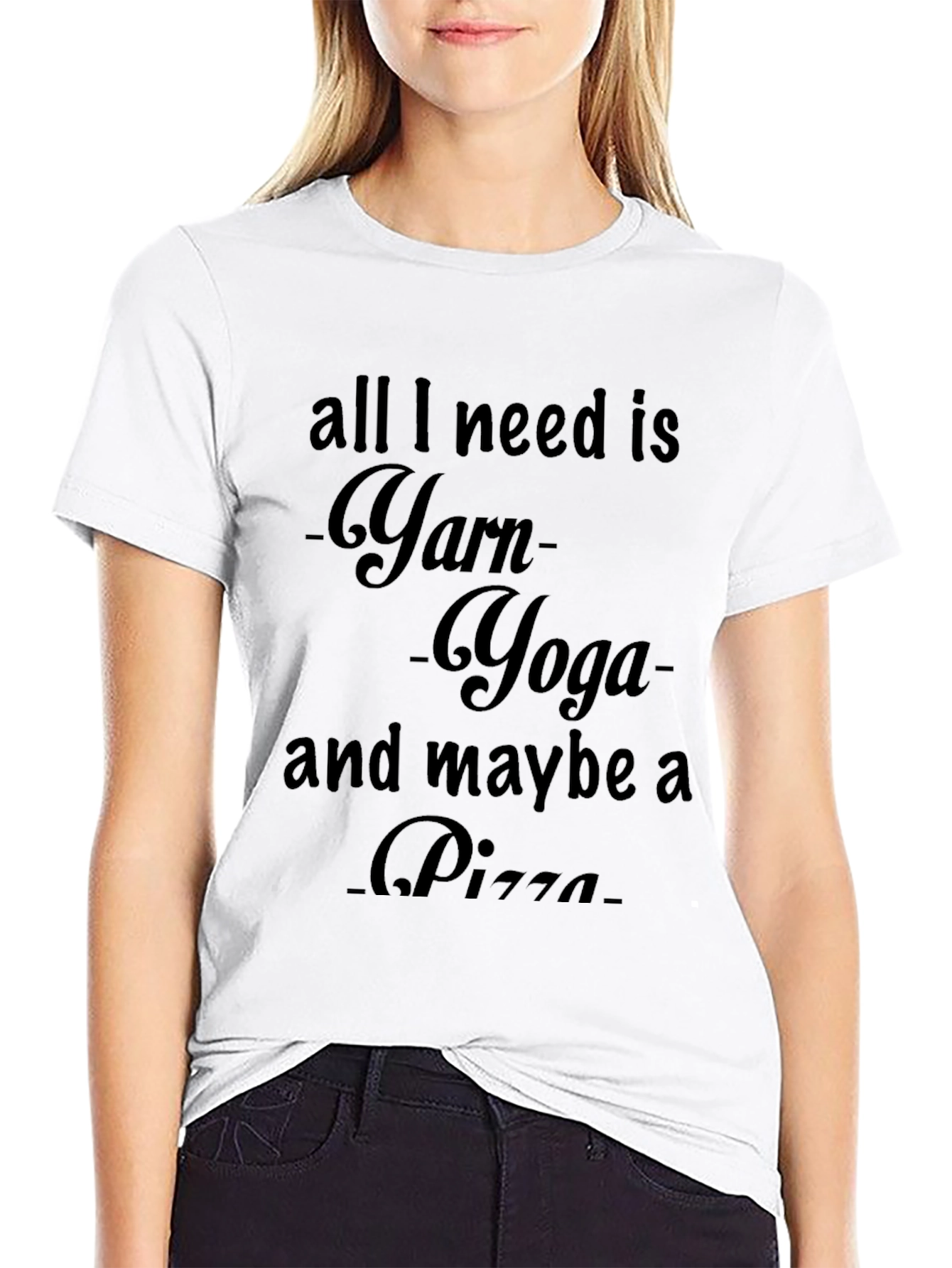 Black Yarn Yoga Pizza T-Shirt, Knitters Tee view 9