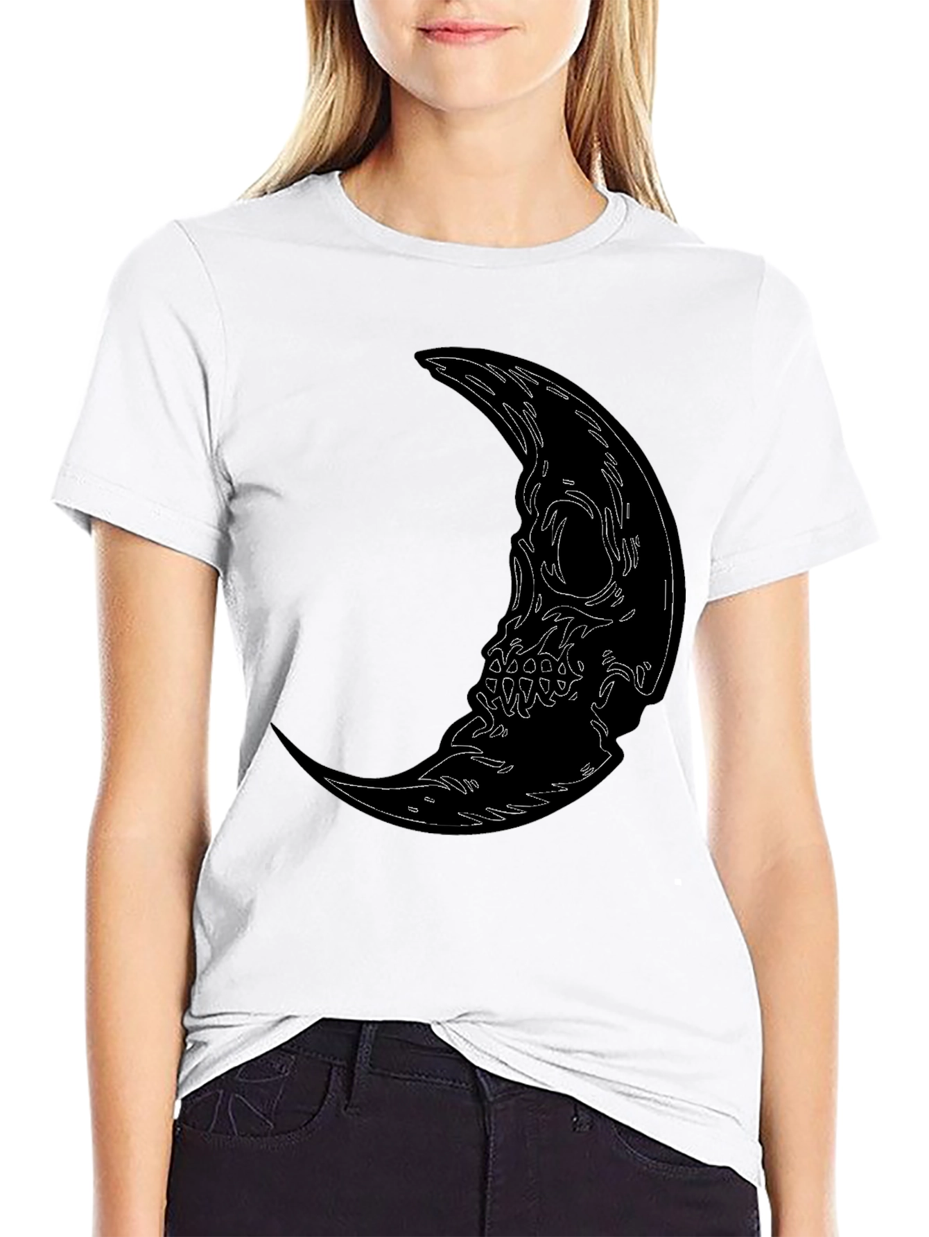 Black Skull Moon Graphic Tee - Men's Black T-Shirt view 9