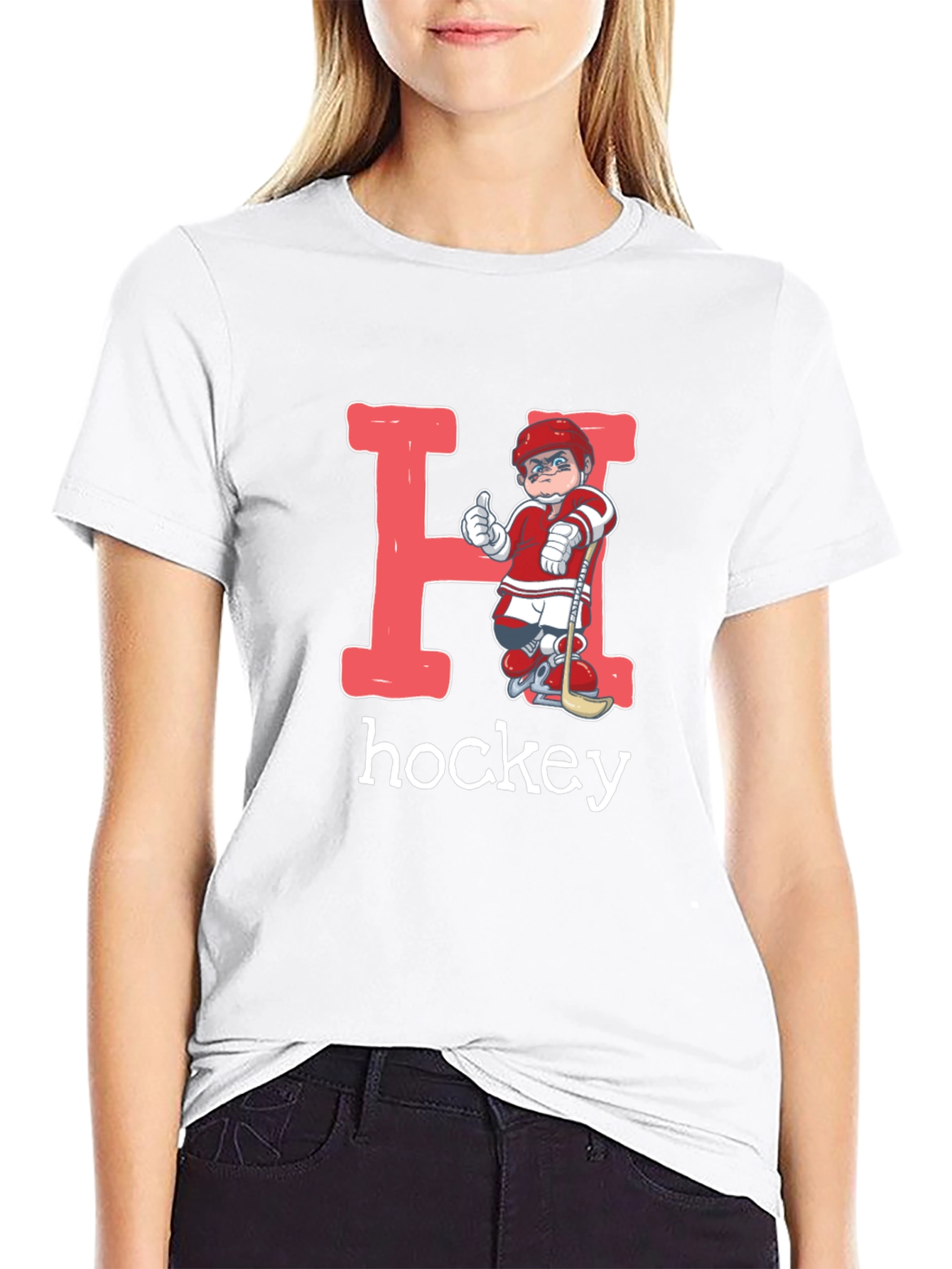Black Hockey Player Letter H Graphic T-Shirt view 9