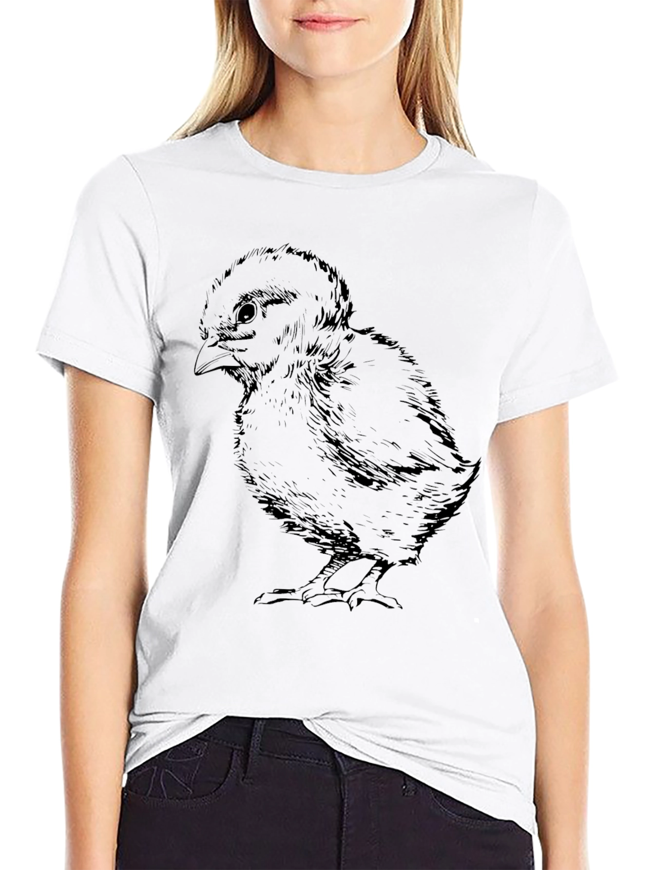 Black Black T-Shirt with Chick Illustration view 9