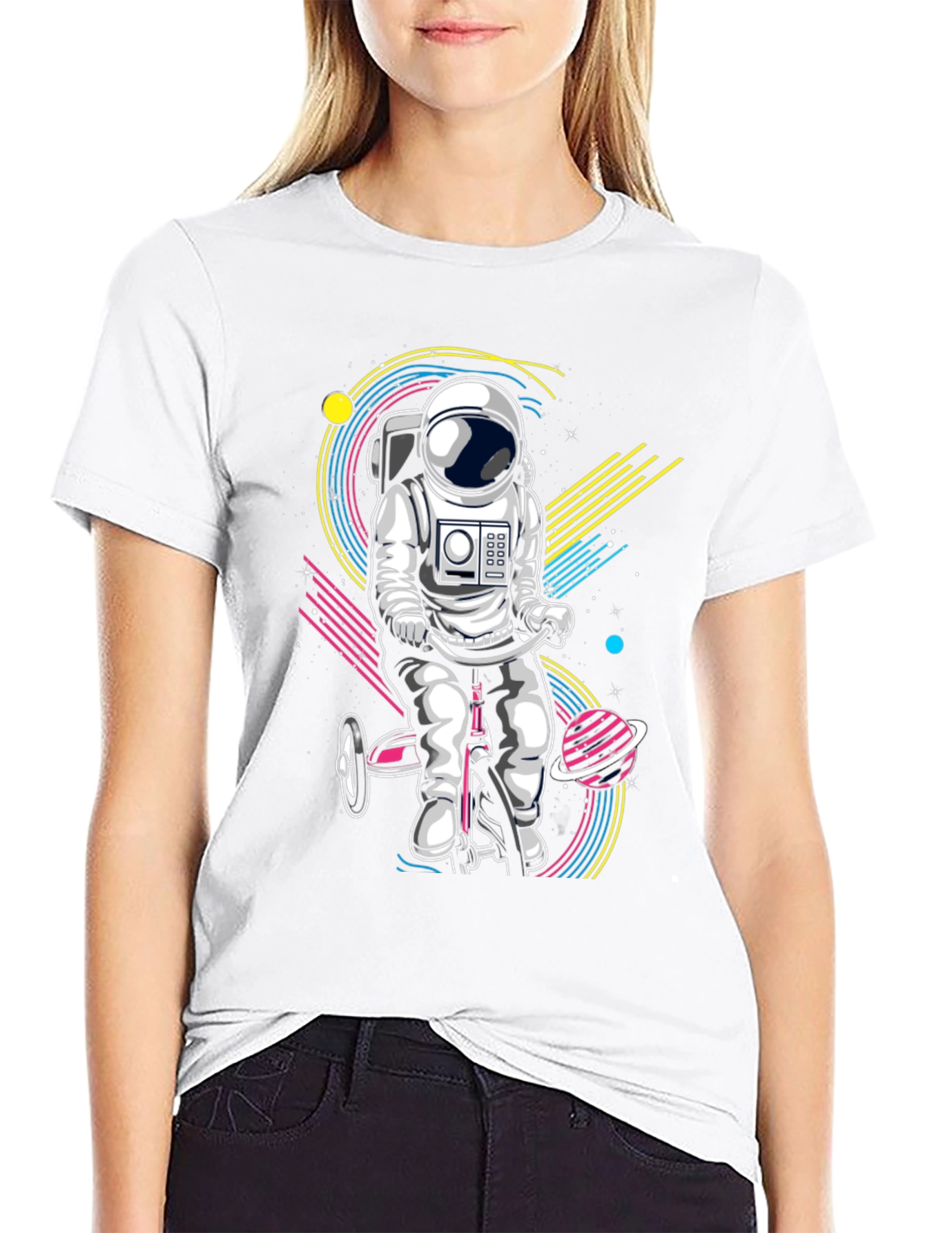Black Astronaut on Tricycle Graphic T-Shirt view 9