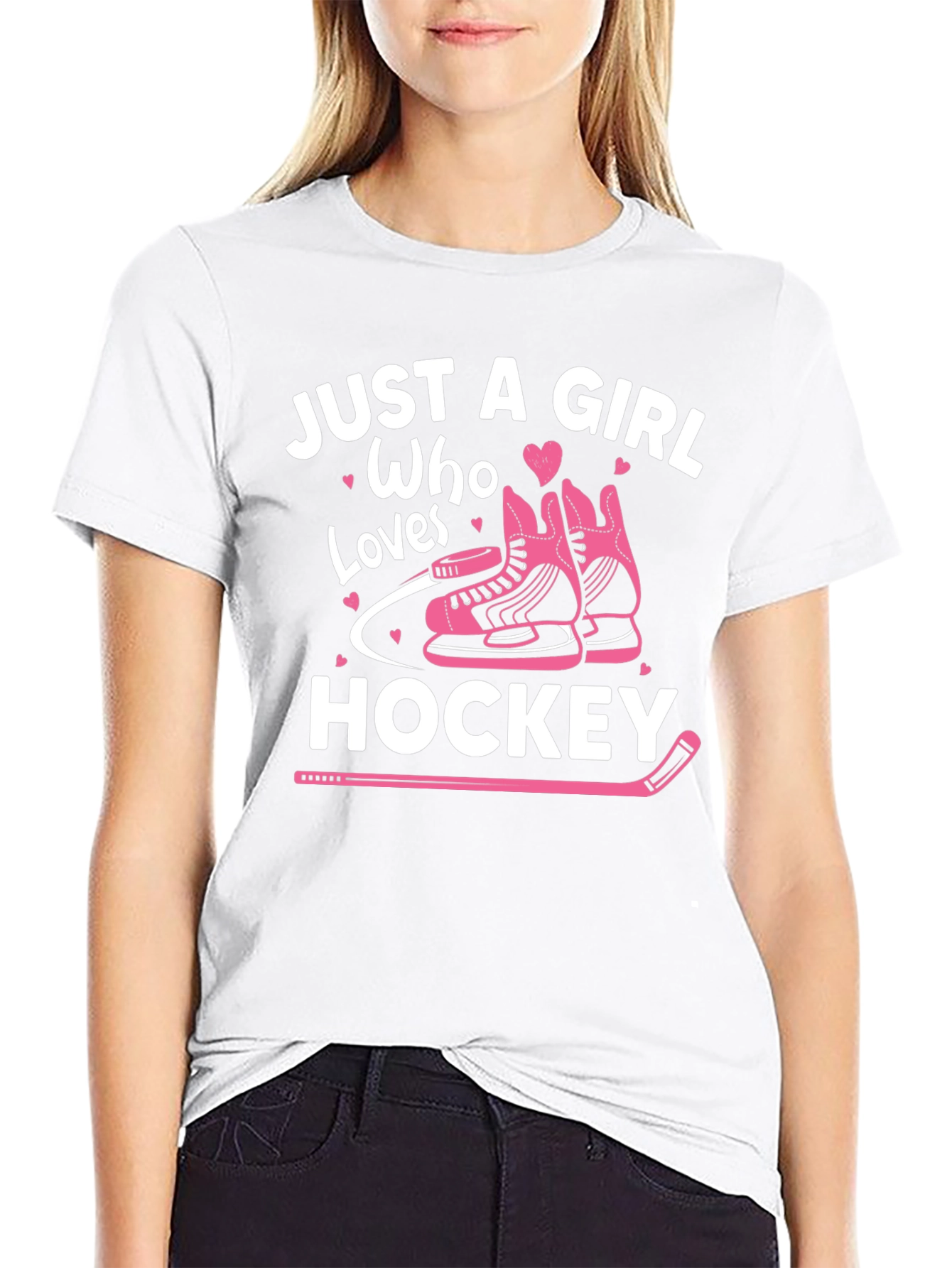 Black Just a Girl Who Loves Hockey T-Shirt view 9