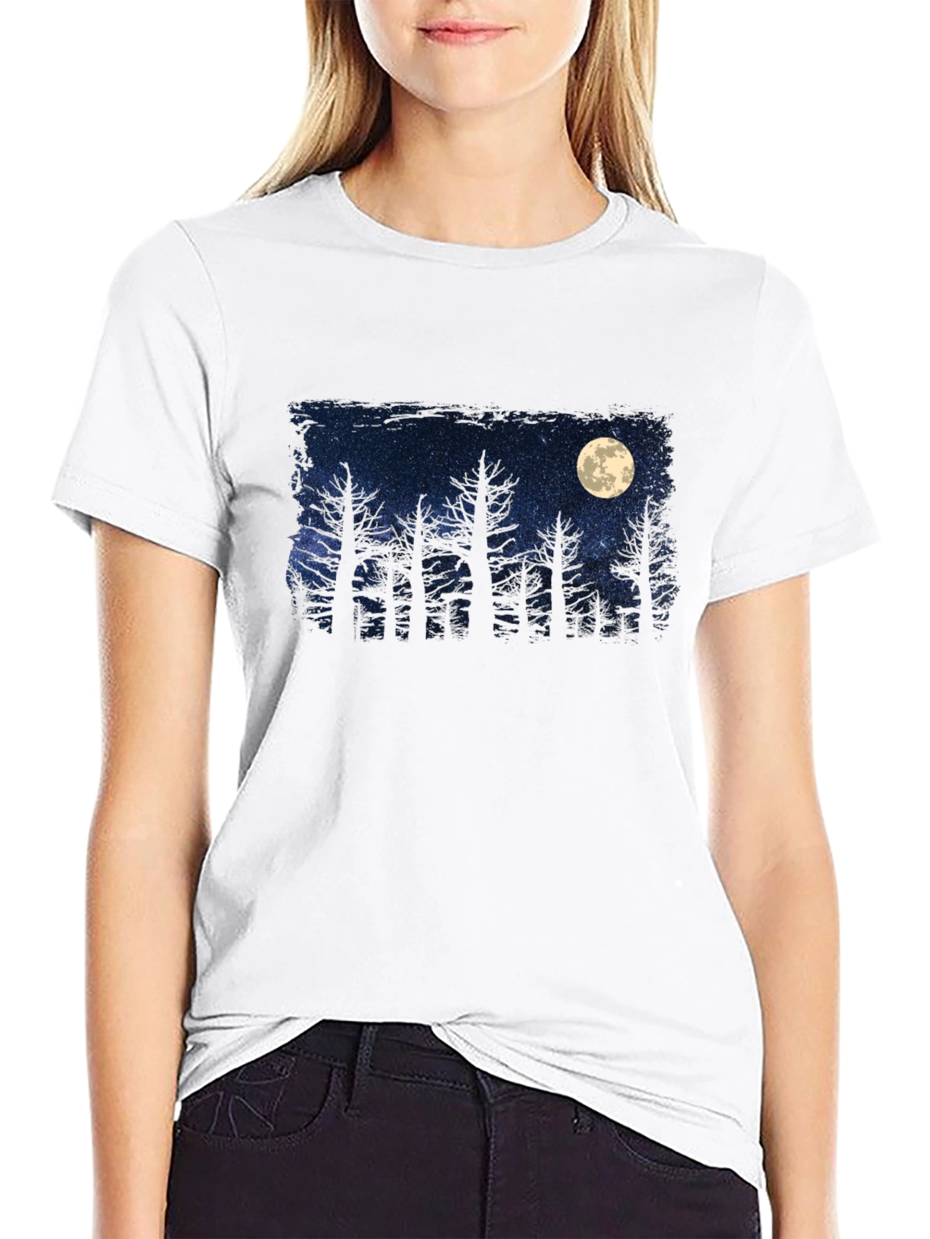 Black Moonlit Forest Graphic Tee - Dark Sky Design view 9
