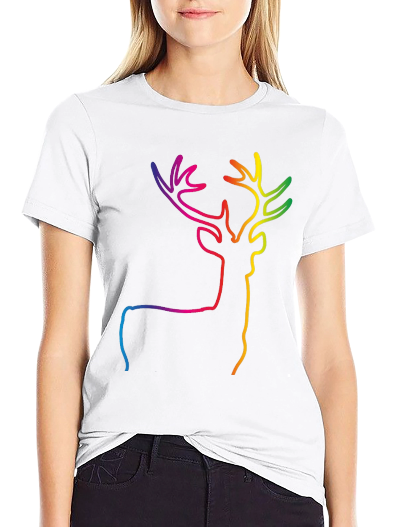 Black Rainbow Deer Graphic Tee - Stylish Black T-Shirt view 9