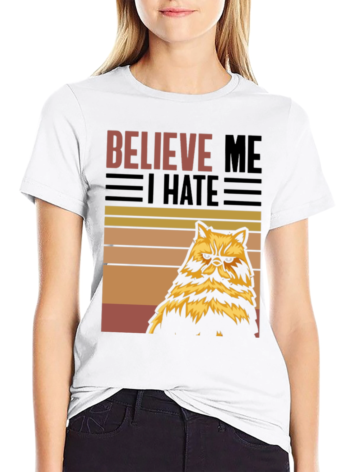 Black Believe Me I Hate Grumpy Cat T-Shirt view 9