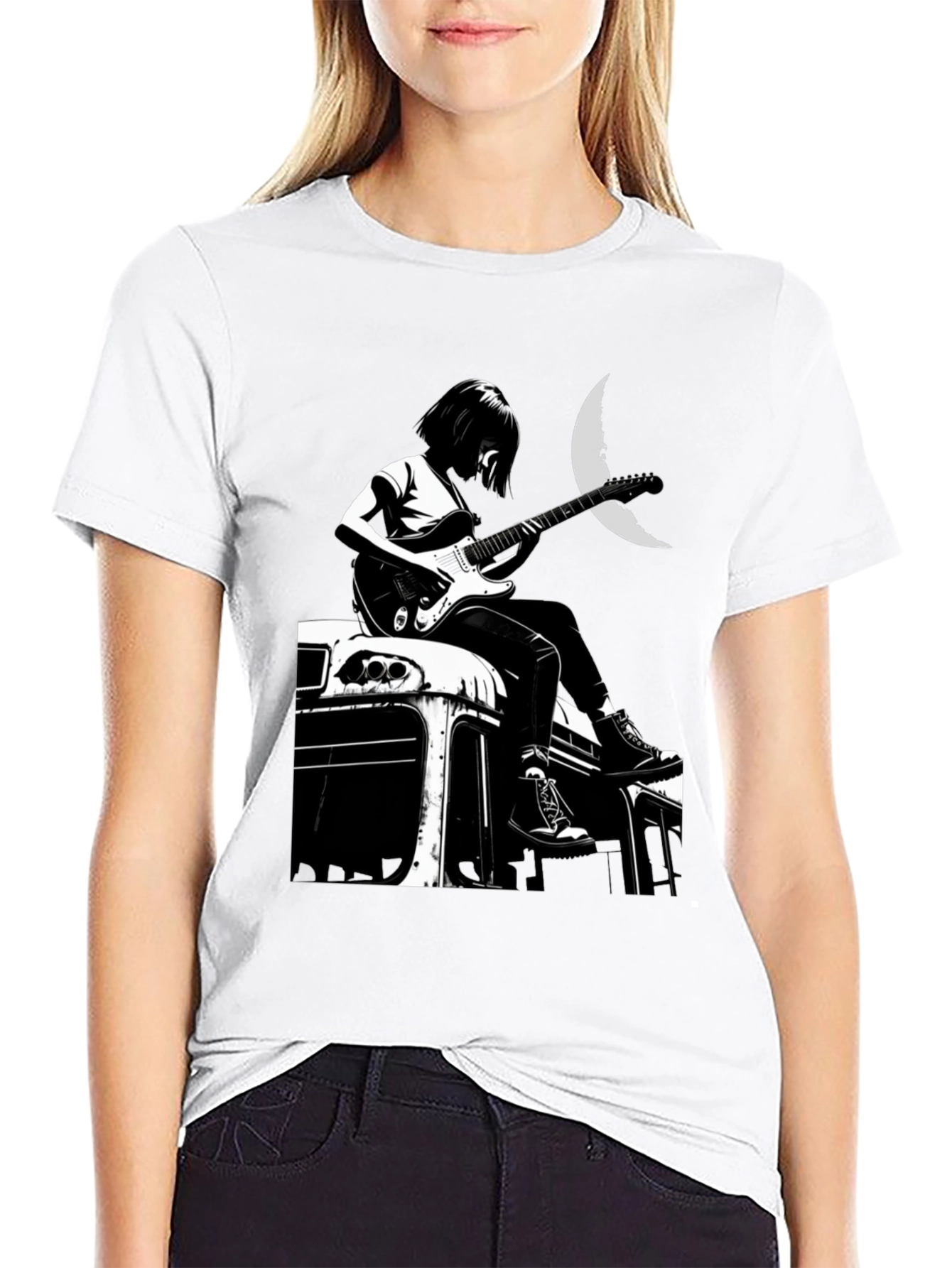 Black Guitarist Moon Graphic T-Shirt view 9